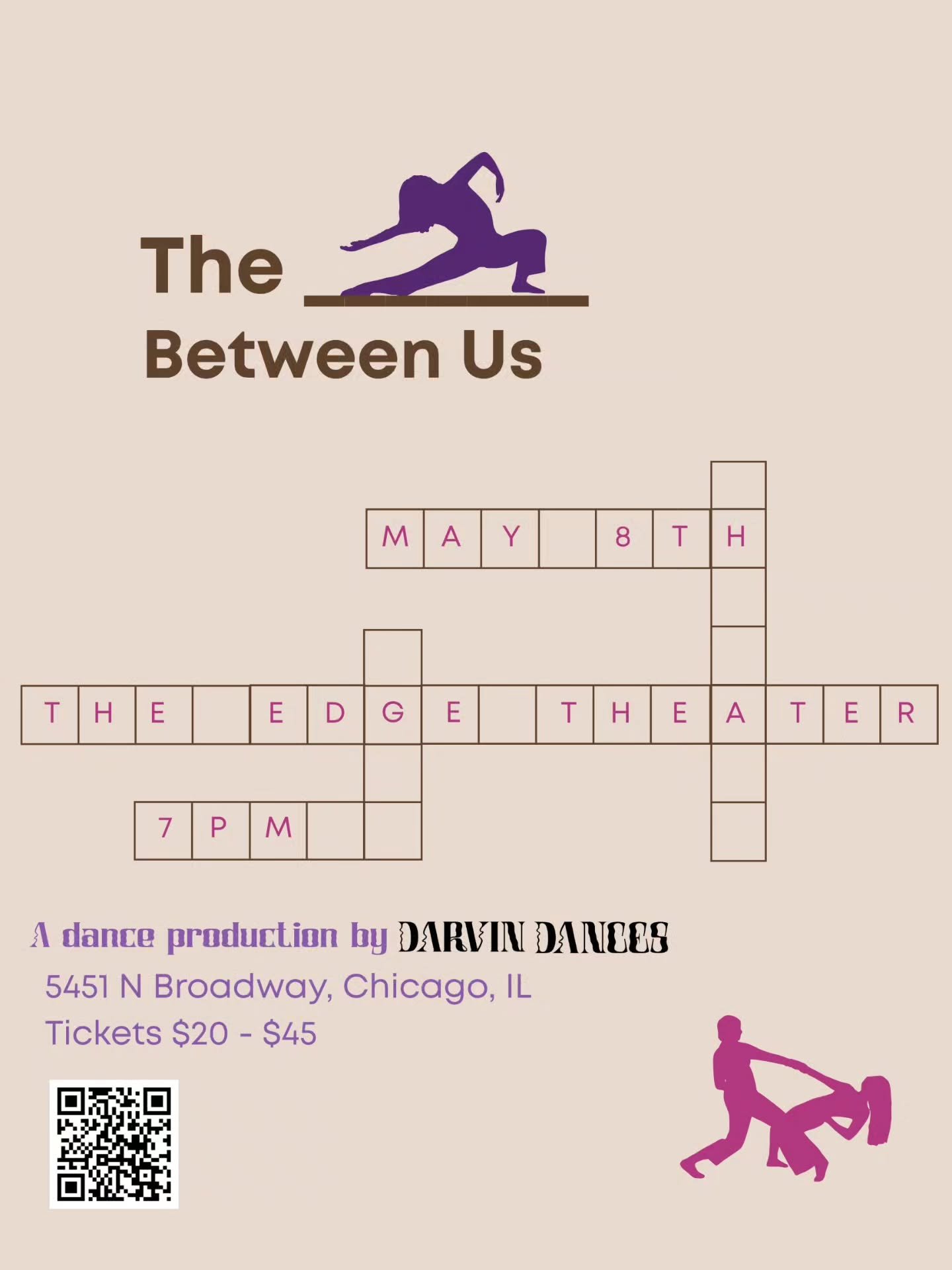Announcing our May concert "The ______  Between Us at @edgetheaterchi on May 8th at 7pm! Come see "Take A Chance", a piece where the audience choose both the costumes and the music inspired by Merce Cunningham, "The Choreographic 