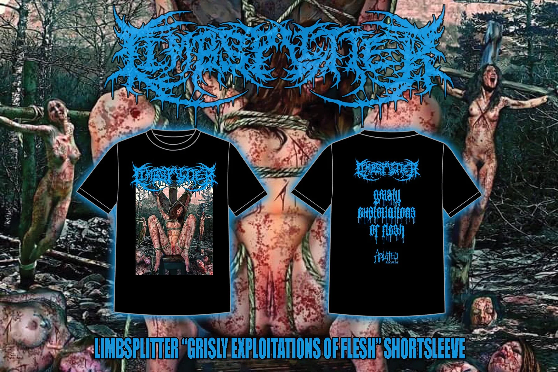 LIMBSPLITTER - Grisly Exploitations of Flesh T SHIRT DARK BLUE LOGO