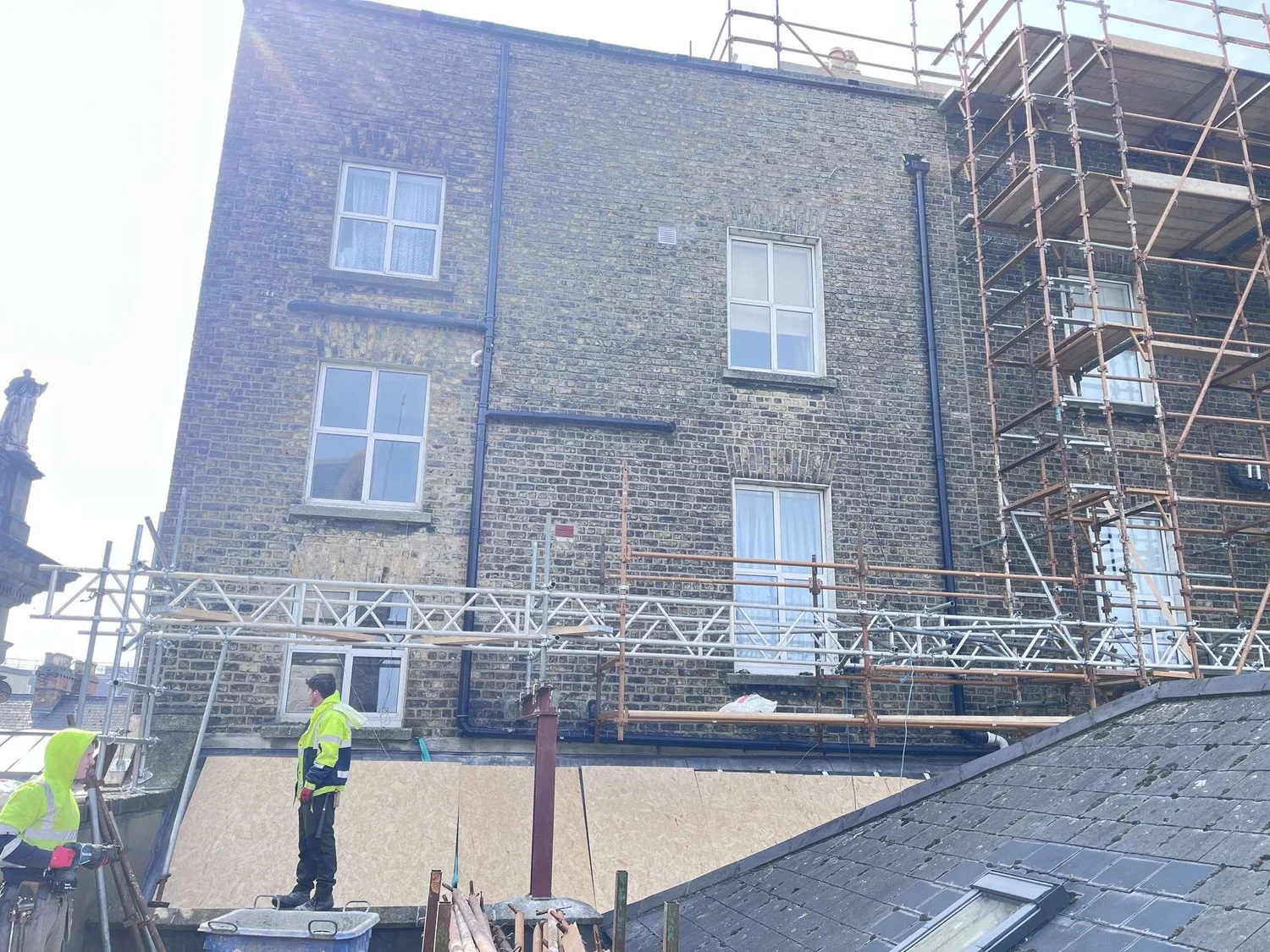 Clock tower restoration scaffolding at the Tholsel in Drogheda