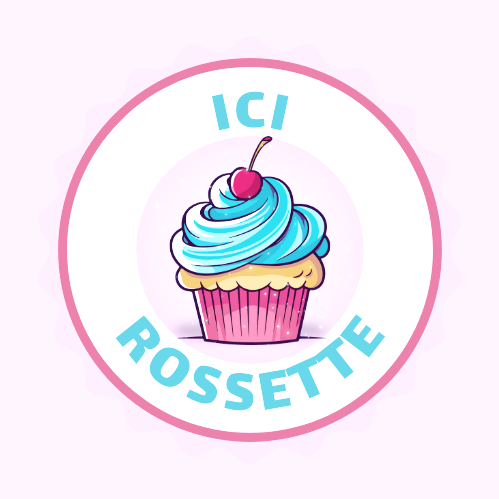 Logo d'une cupcake avec une cerise dessus, entouré du texte 'ICI ROSSETTE'