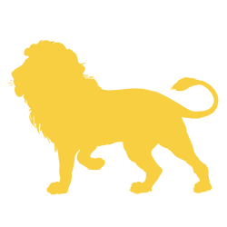 Silhouette d'un lion en or sur un fond noir