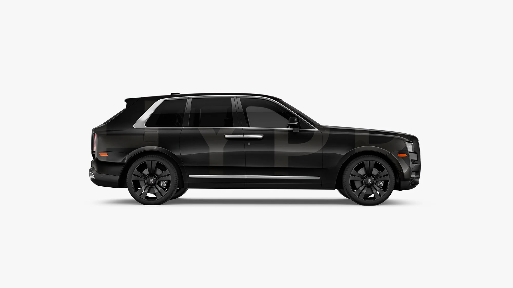 Black luxury SUV with tinted windows and modern design, isolated on white background.