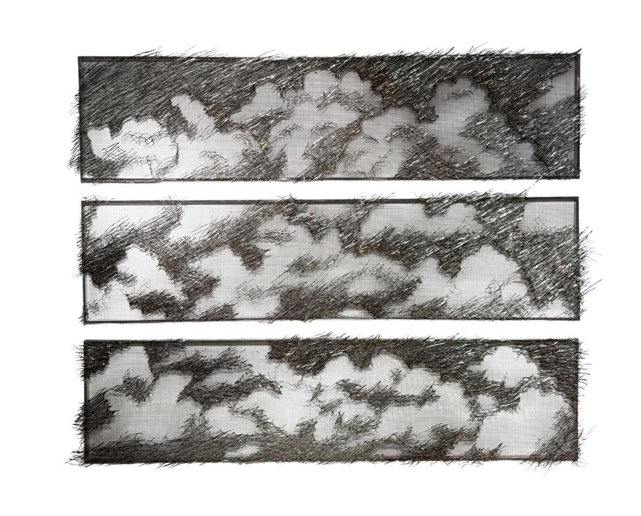 The pause between storms #1-3 (Quãng tĩnh chờ giông #1-3), 2026, stainless steel, 60 x 240 cm/each