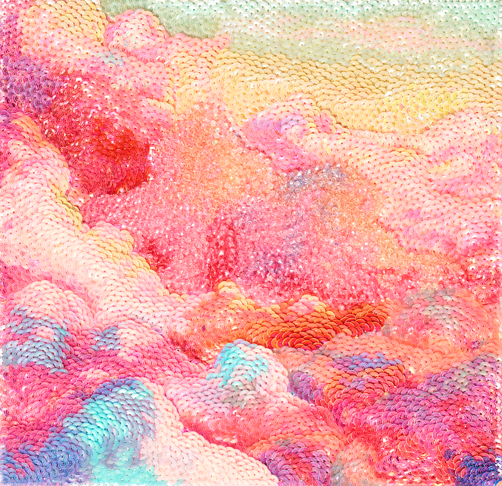 Dreamy yesterday (Ngày qua mộng mị), 2026, embellishment on canvas, 30 x 30 cm