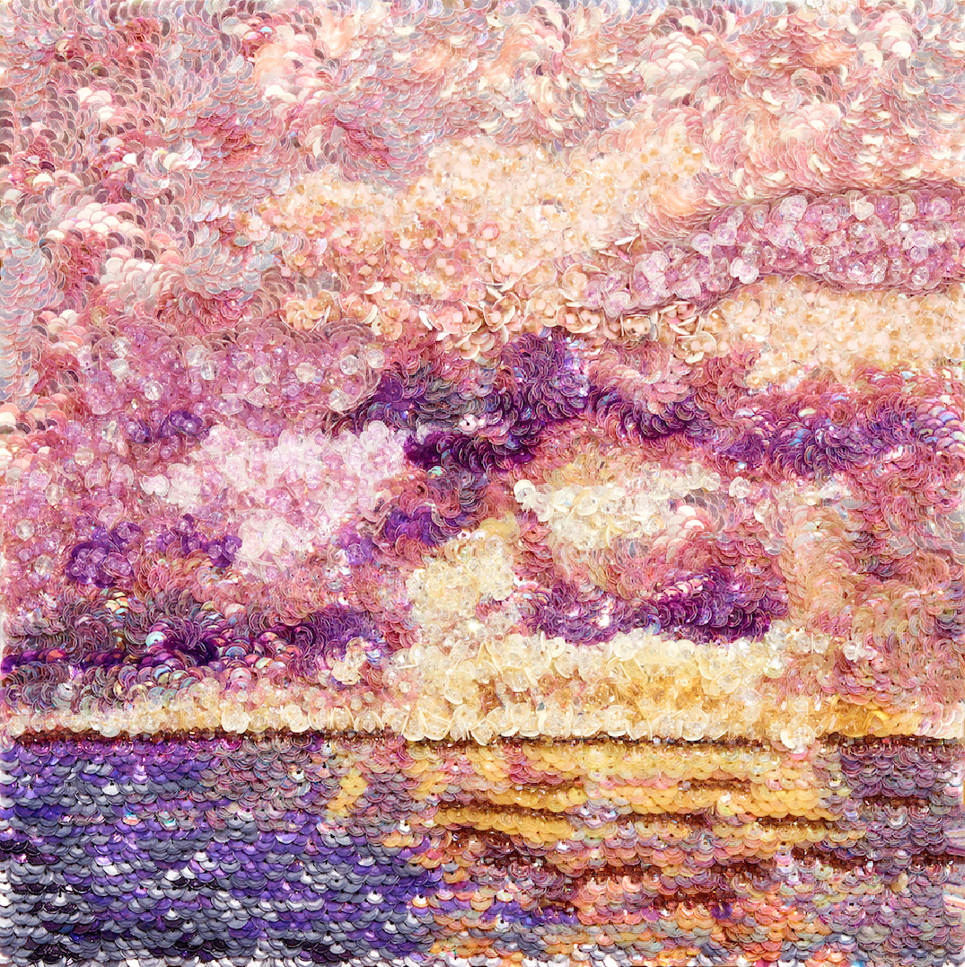 At the fantasy horizon (Chân trời ảo mộng), 2026, embellishment on canvas, 30 x 30 cm