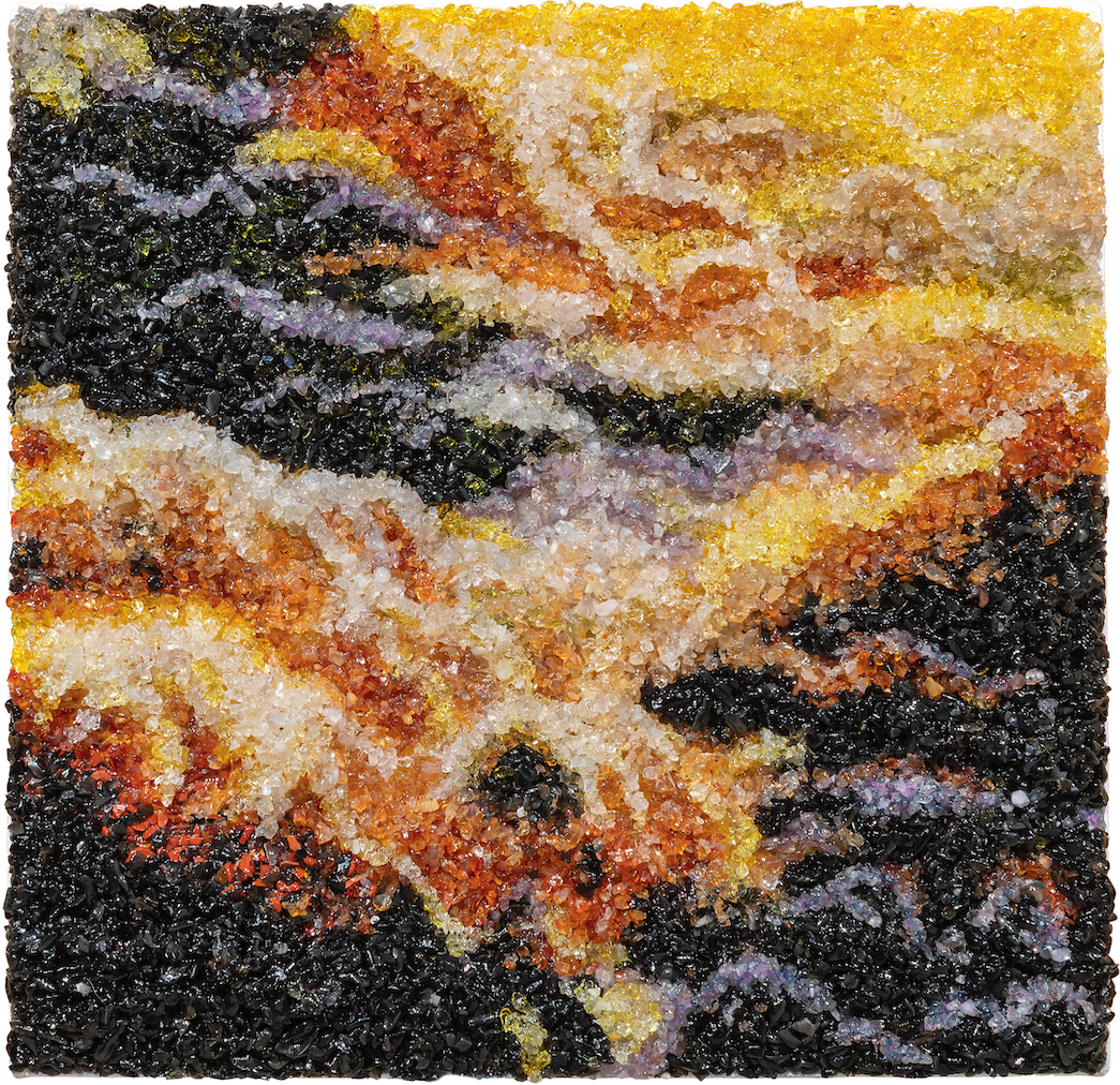  Let the light in (Màn đêm rực sáng), 2026, quartz, crystal on canvas, 30 x 30 cm