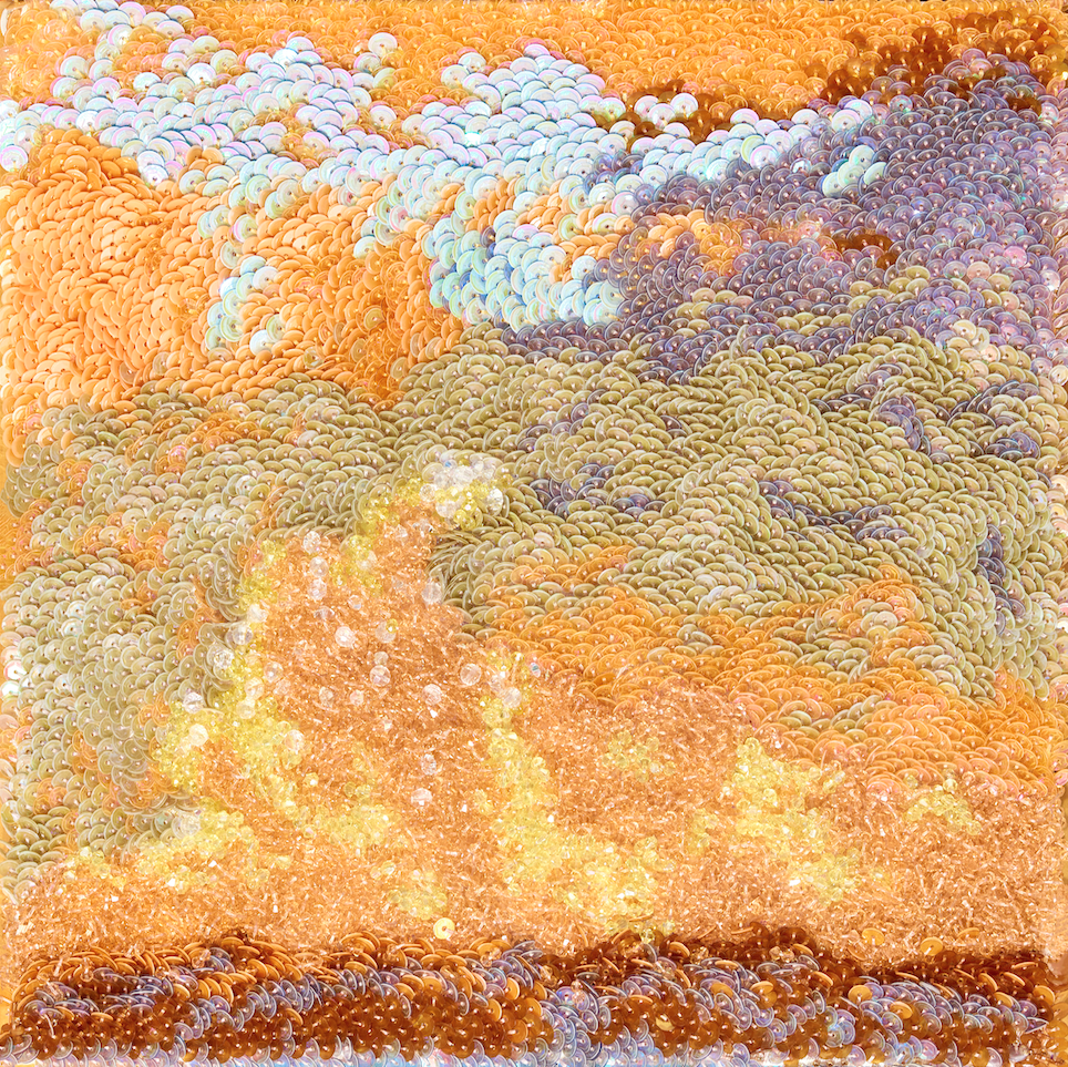 Find the sunshine (Đi tìm quáng nắng), 2026, embellishment on canvas, 30 x 30 cm