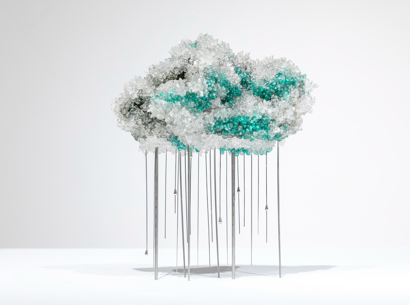 Like a sky breeze (Làn gió trời xanh), 2026, quartz, crystal, steel on stone, 19 x 13 x 23 cm