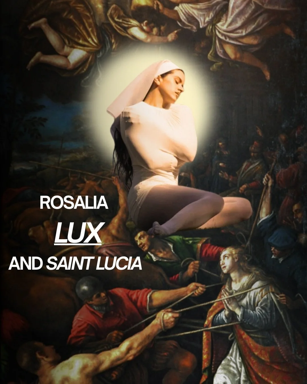 @rosalia.vt bringing the reference in her album to a saint that is celebrated today on December 13th 

Saint Lucia and the light bringer in times of darkness and the unshakable power behind her lore.

 LUX is the root name behind Lucia highlighting h