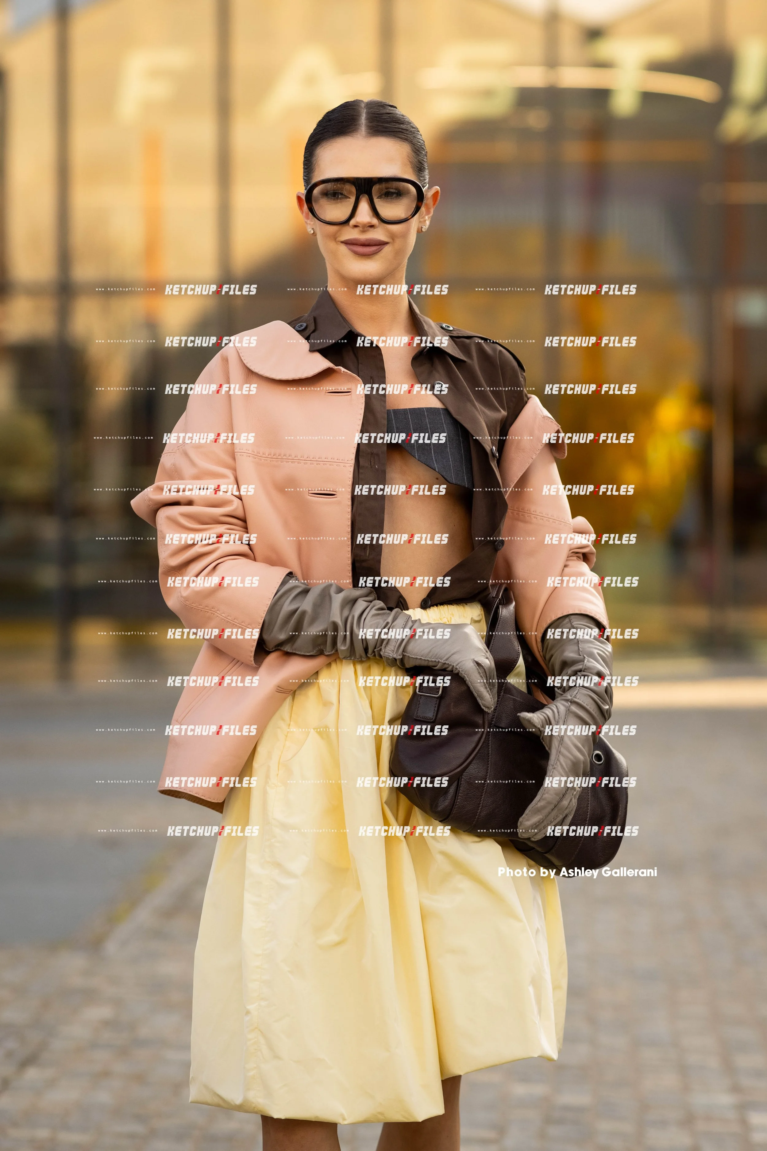 Street Style Photo of Polina Erofeeva at the Prada FW26 Milan Fashion Week Show