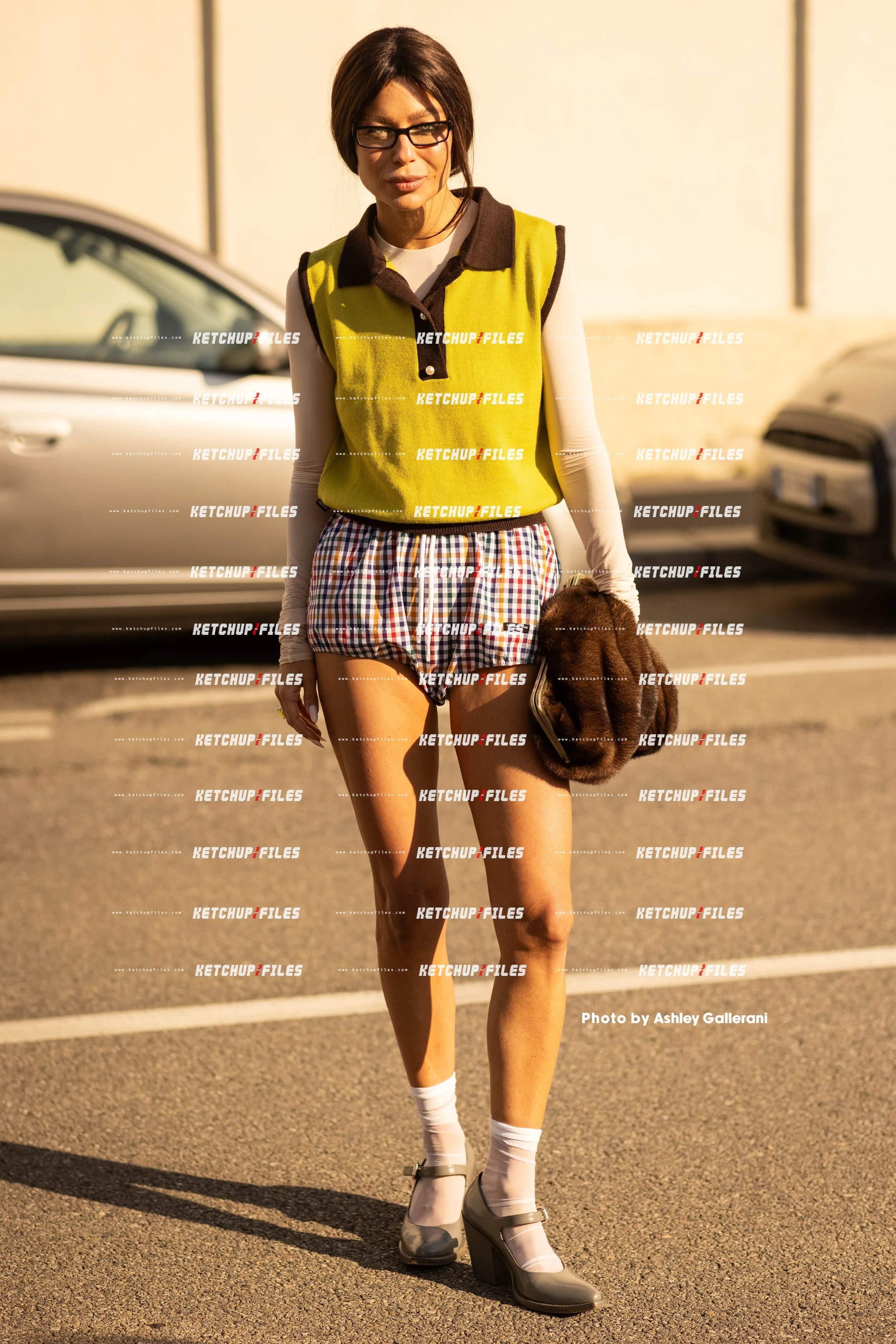 Street Style Photo of Lina Dembikova at the Prada FW26 Milan Fashion Week Show