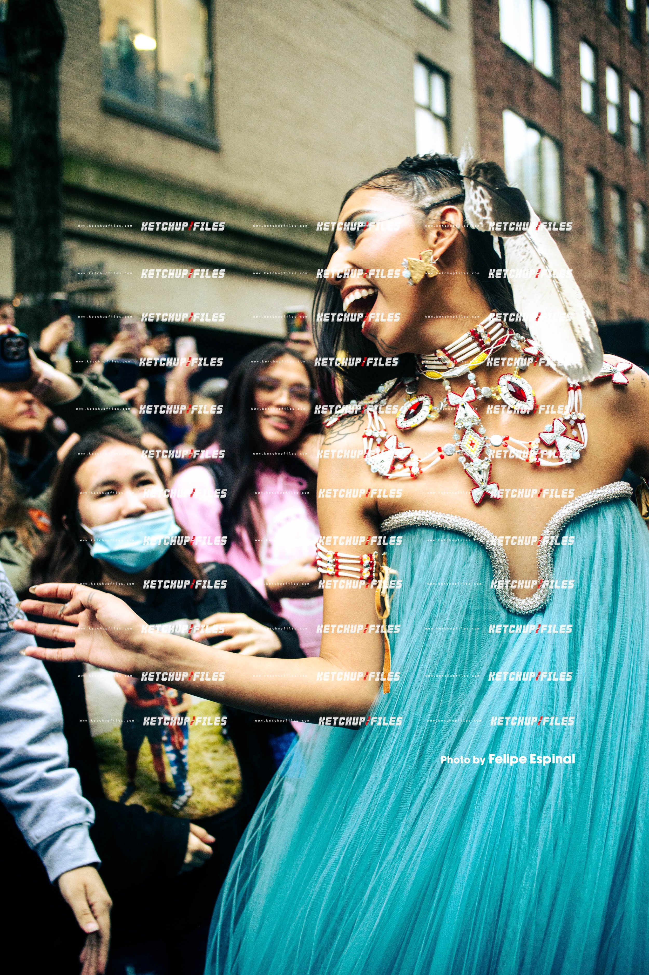 Street Style Photo of Quannah Chasinghorse Arriving to the Met Gala 2022 New York City Street Style