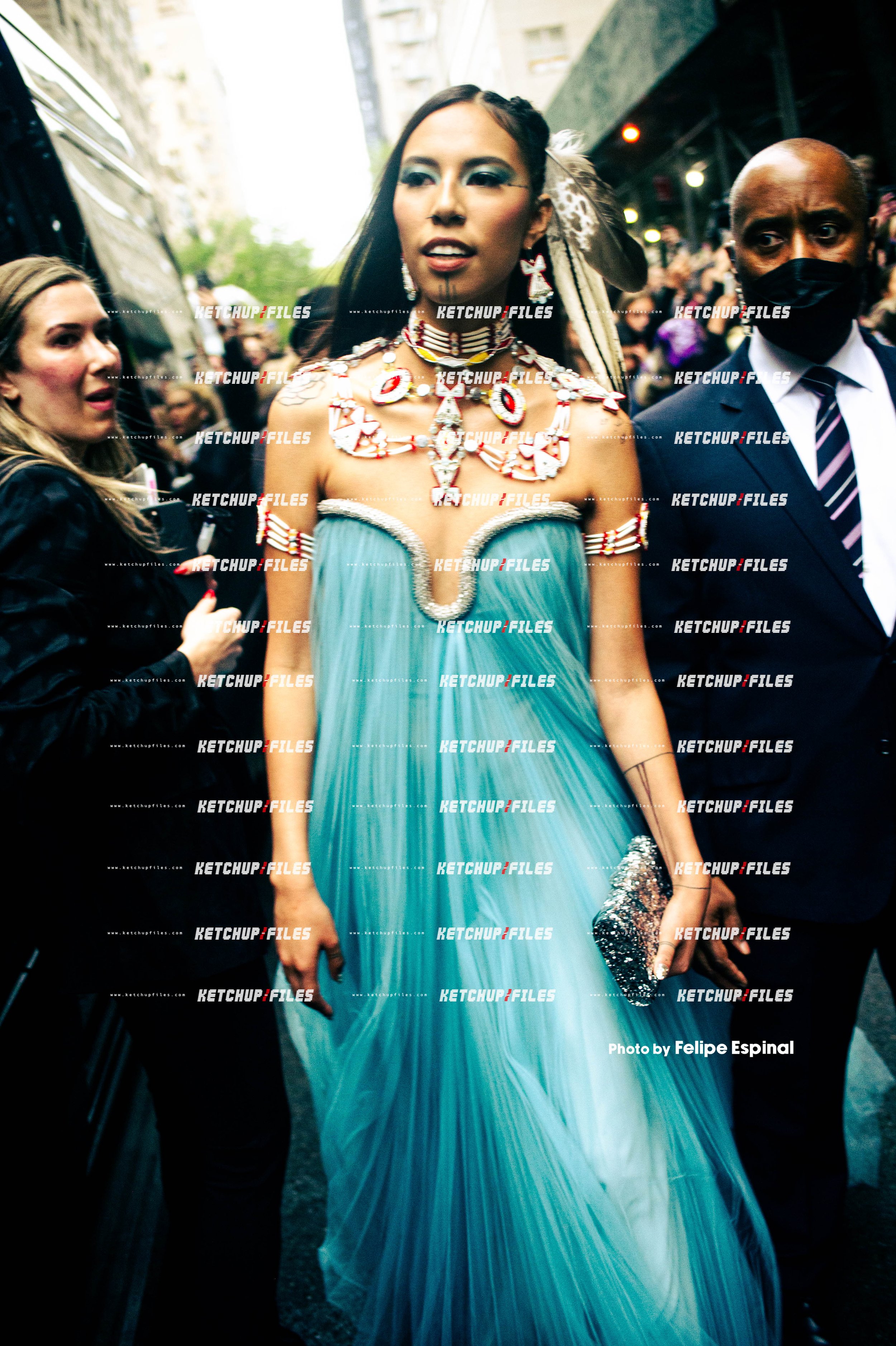 Street Style Photo of Quannah Chasinghorse Arriving to the Met Gala 2022 New York City Street Style
