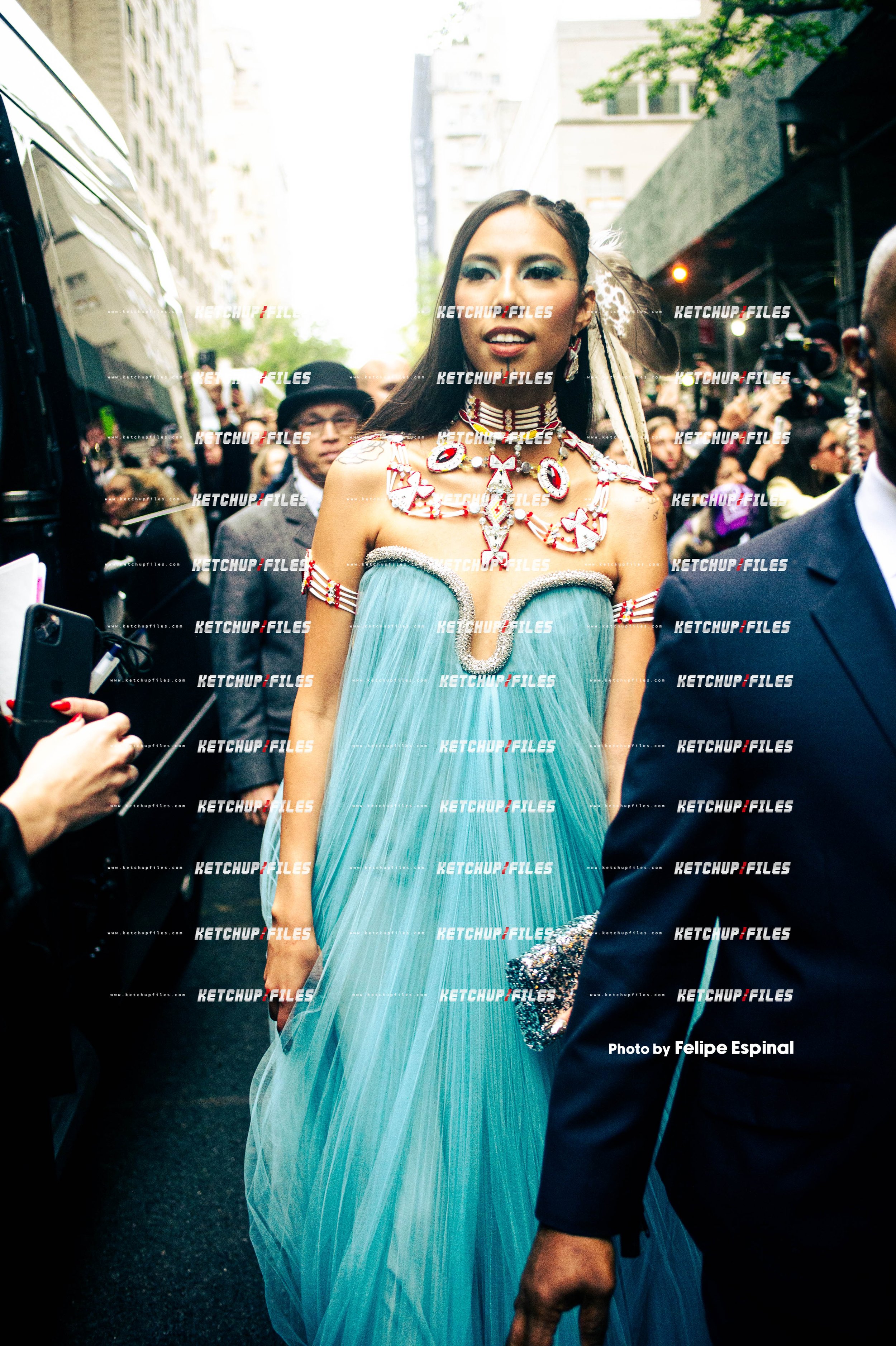 Street Style Photo of Quannah Chasinghorse Arriving to the Met Gala 2022 New York City Street Style