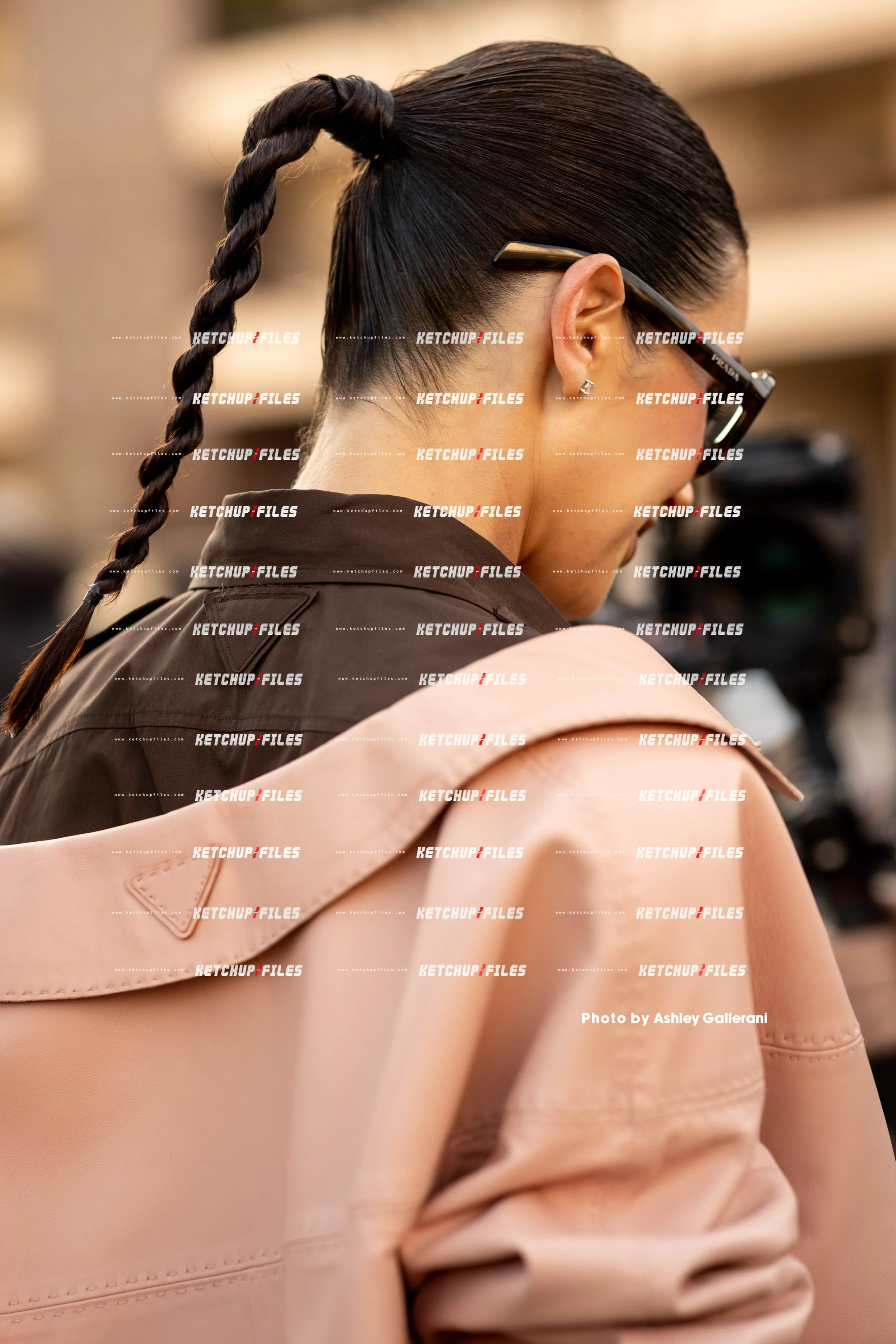 Street Style Photo of Polina Erofeeva at the Prada FW26 Milan Fashion Week Show