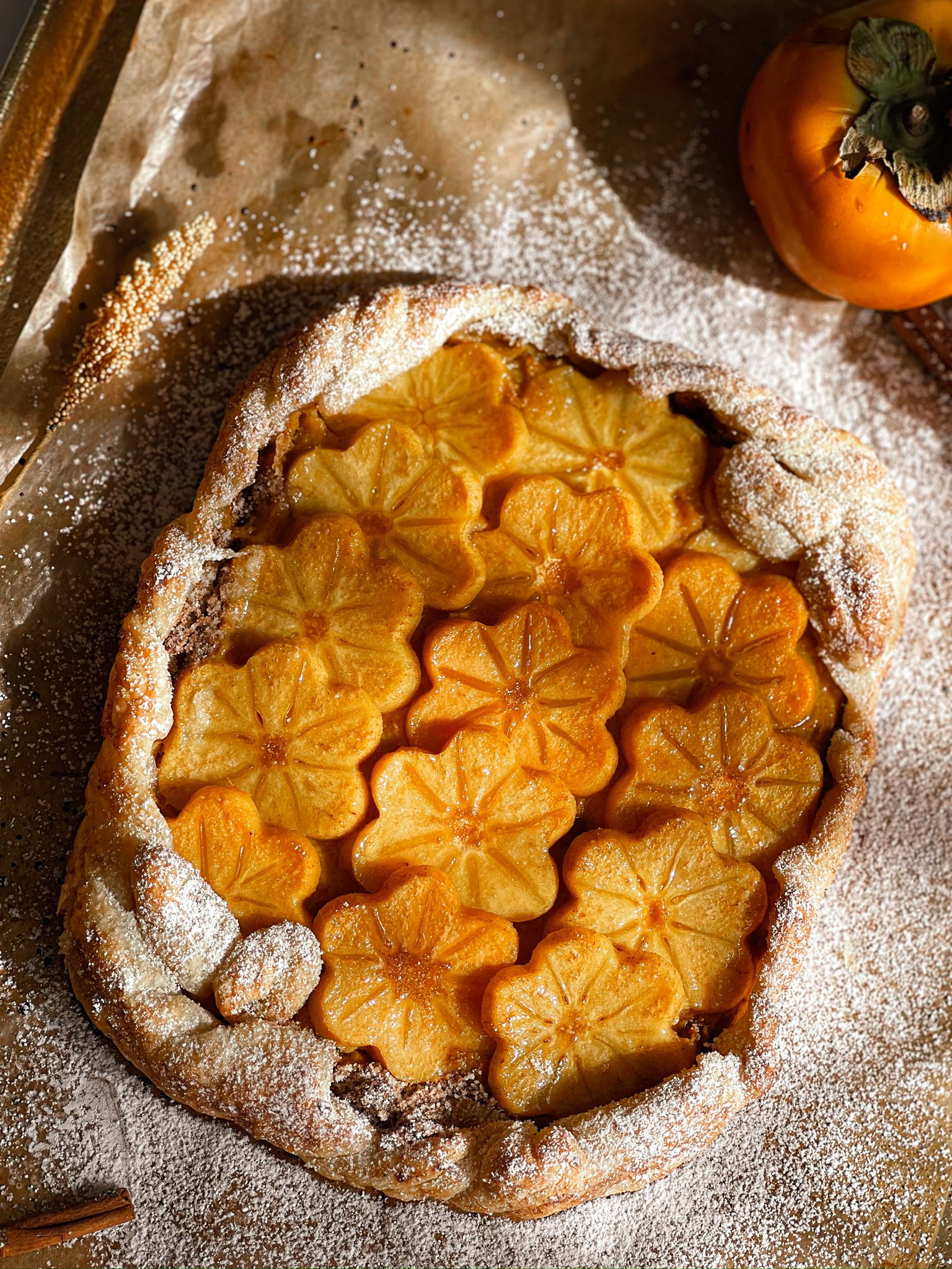 Puff Pastry Persimmon Galette with Almond Pecan Praliné
