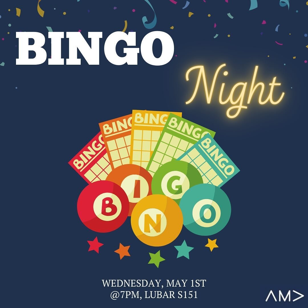 Happy Wednesday AMAers🥳🥳💫

Join us TONIGHT for Marketing Bingo!!! It is our LAST meeting of the semester. You don&rsquo;t want to miss this!!

See you there!🌟✨