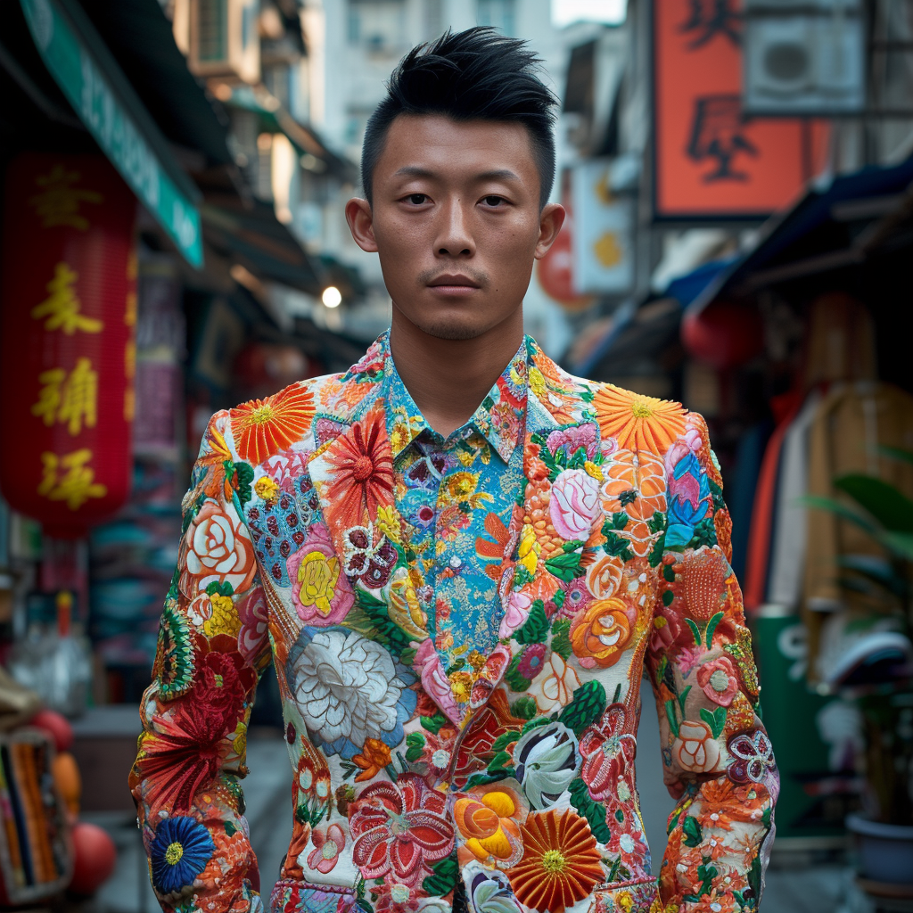 mattshadbolt_a_man_dressed_in_a_Tang_suit_made_by_flower_fabric_807c5303-7f3c-40bc-a0df-968f7bbddee9.png