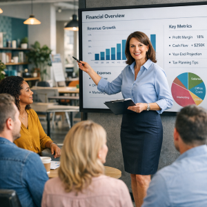 Futuristic 3D sphere with green and gray concentric rings surrounding the text 'business analysis & growth' in orange, set against a white background.