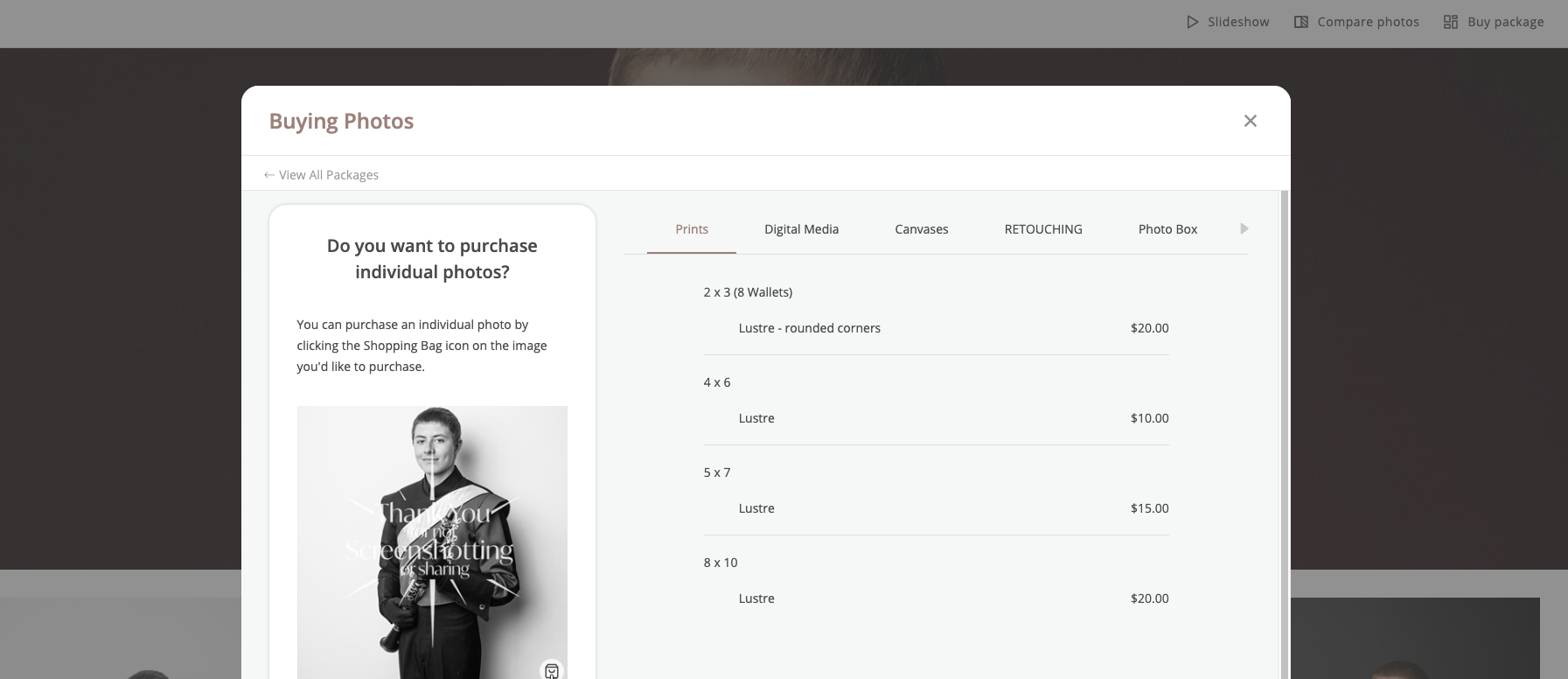ordering menu for pictures