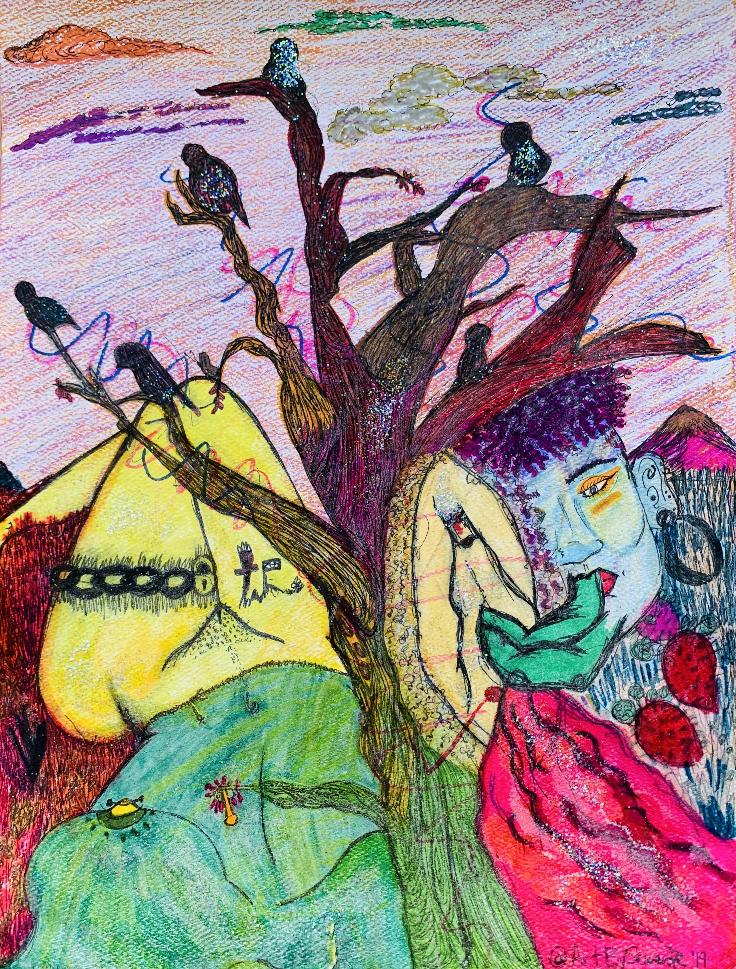 "Fertile Ground or Wasteland," 2019, pen, pencil, marker, and glitter on paper.