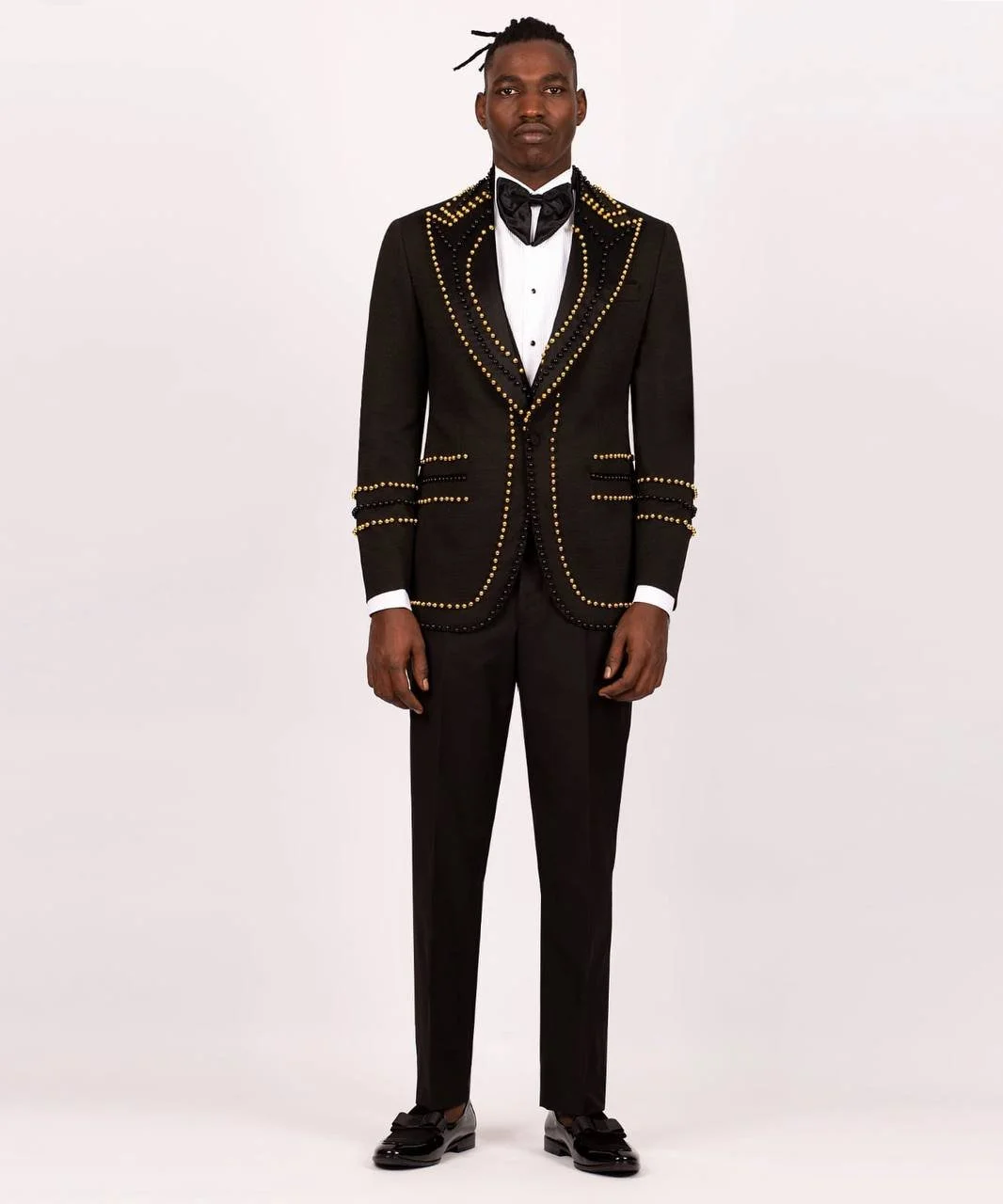 Black with Gold Pearl Bead Tuxedo — Honaj Couture