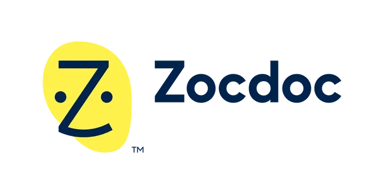 Zocdoc logo featuring a yellow smiley face with a dark blue 'Z' and the word 'Zocdoc' next to it.