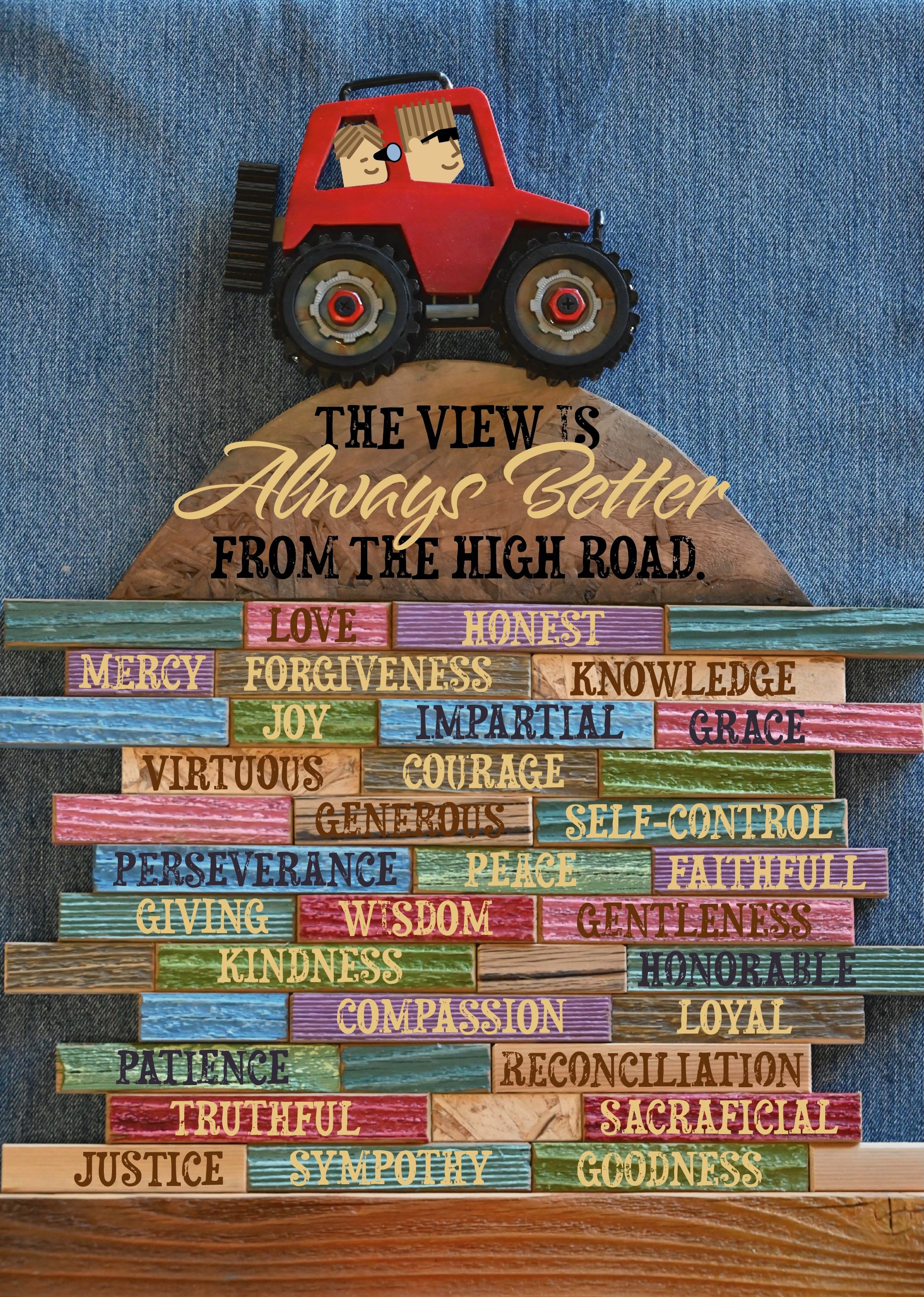 The View is Always Better from the High Road — It is so easy to fall into moods like anger and jealousy and then do or say the wrong thing. Lean into the character of God/the Fruit of the Spirit and you will grow, be more loving and make better decis