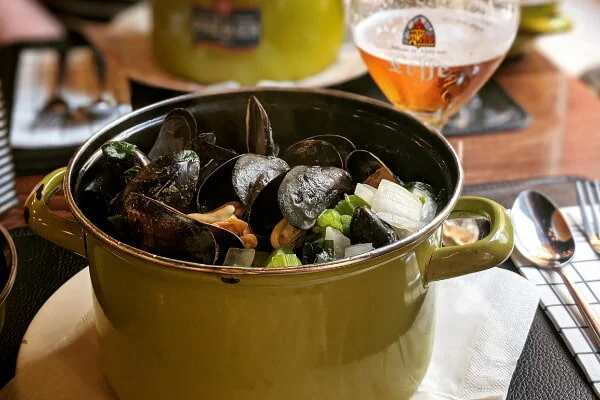 A pot of steamed mussels - a Belgian icon