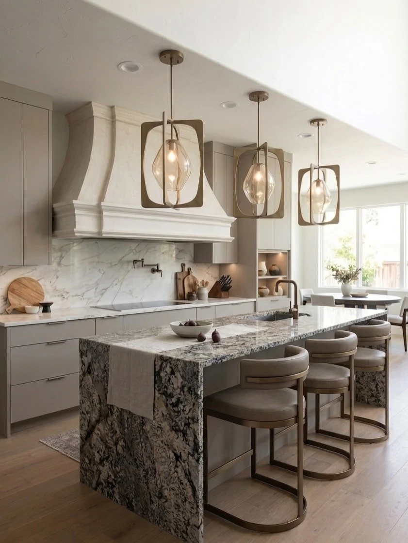 The centerpiece of the kitchen: a custom-carved stone range hood finished in authentic Italian plaster. It&rsquo;s the perfect blend of architectural detail and soft, organic texture. 
. 
.
.

#KitchenDesign #InteriorInspo #CustomHome #ItalianPlaster