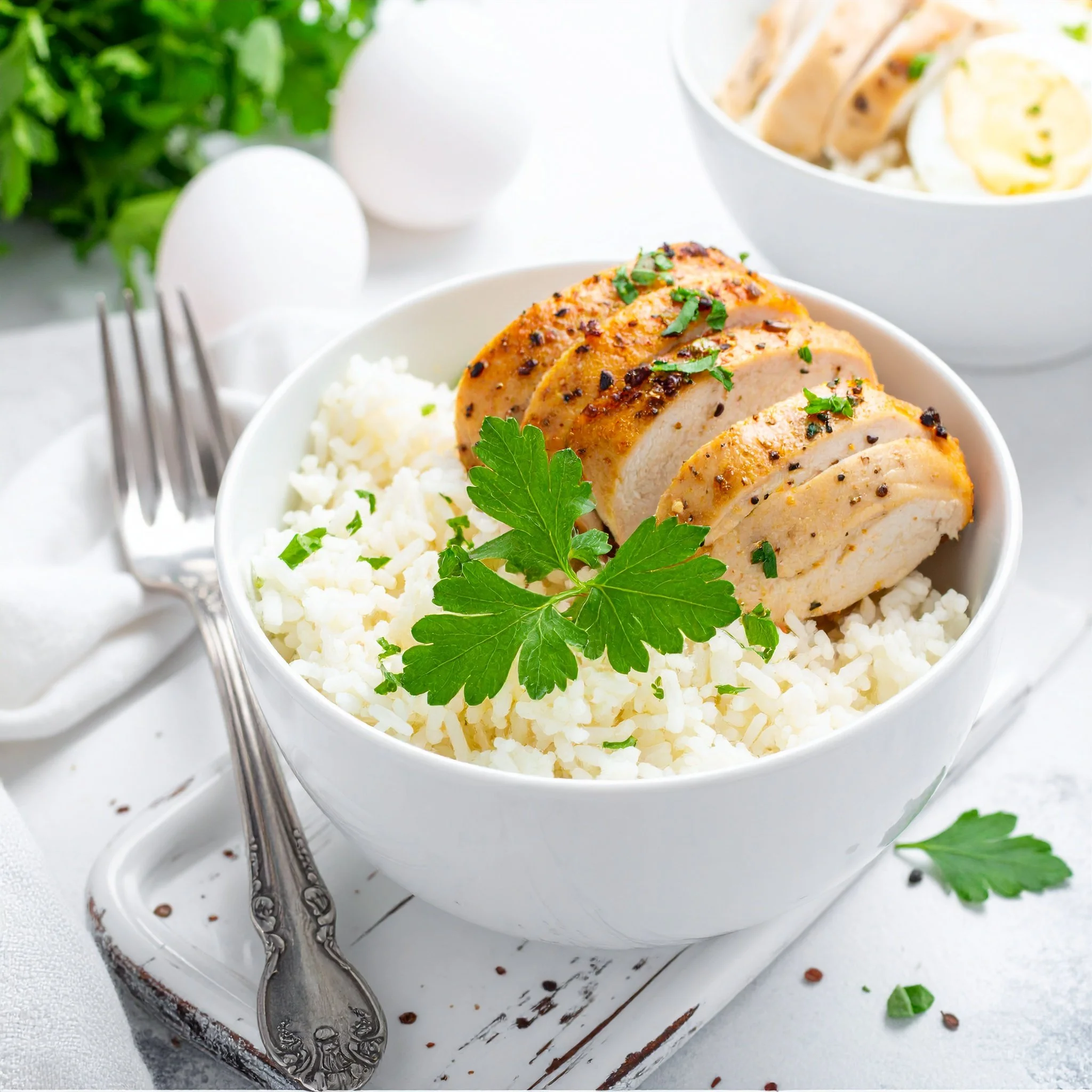White diet foods to eat after teeth whitening treatment including eggs chicken and rice