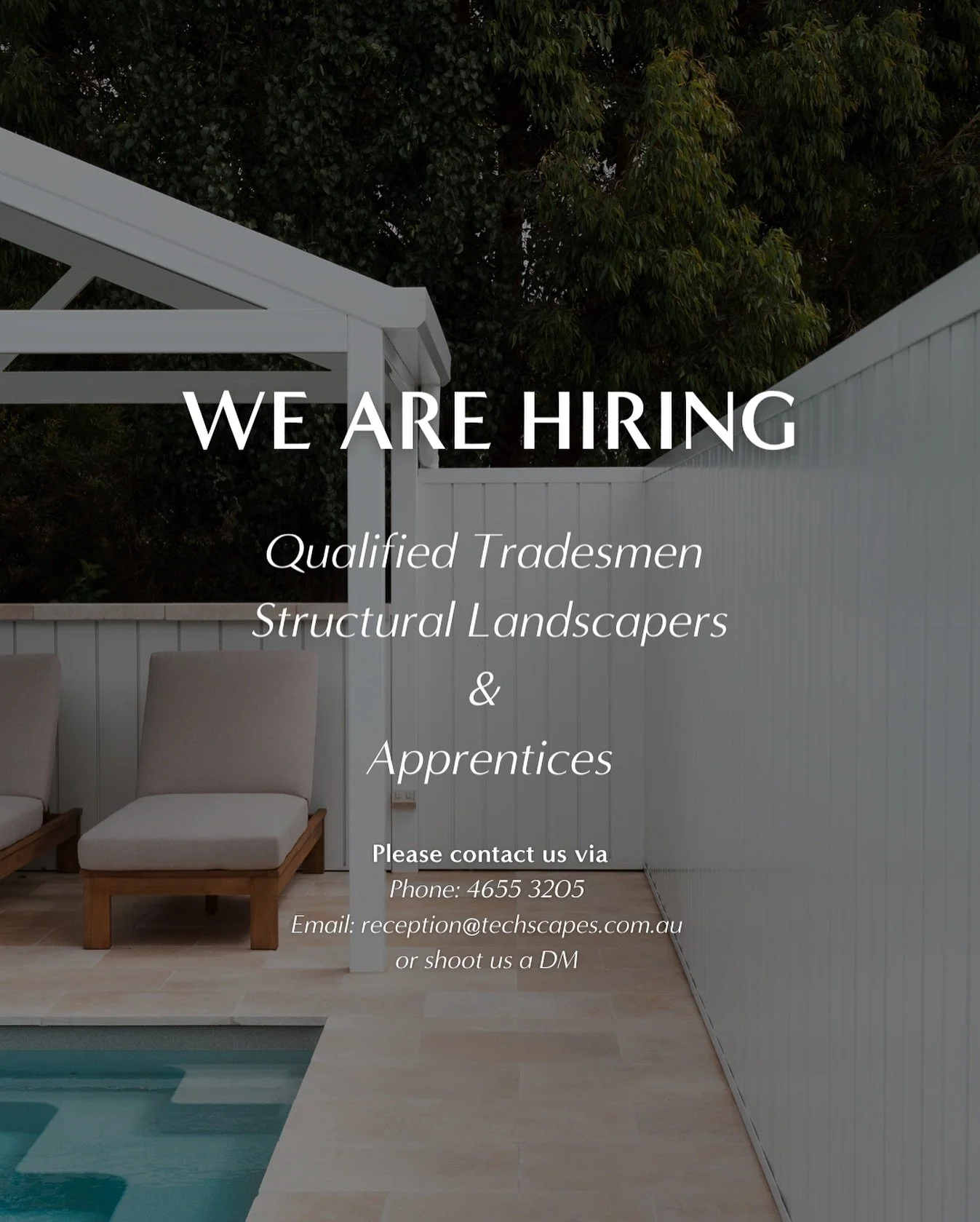 We&rsquo;re looking for trades to join the Techscapes team! We&rsquo;d love to hear from you, give us a call or shoot us an email to get in touch!