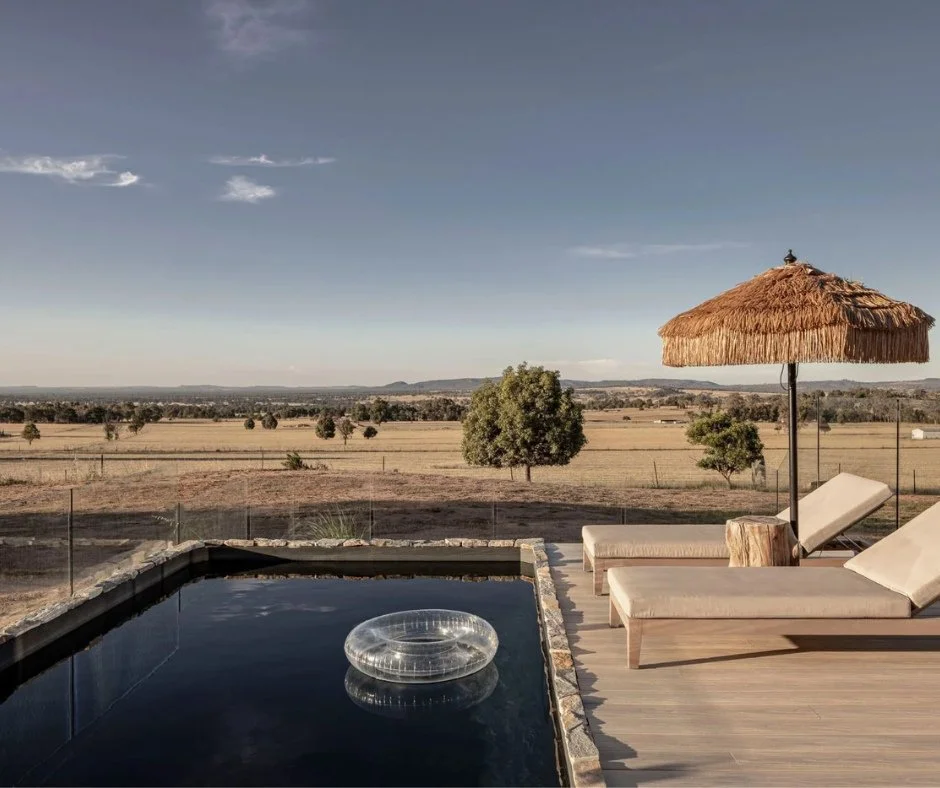 Who says country life and relaxing by the pool can't go together!⁠
⁠
This Plungie pool surrounded by paddock views is the epitome of a calming retreat! This client of Plungie's has chosen a semi-installed Plungie Max with a perle noire ecofinish, and