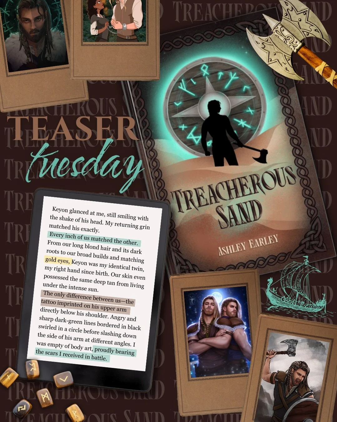 ✨ Teaser Tuesday ✨

&ldquo;Keyon glanced at me, still smiling with the shake of his head. My returning grin matched his exactly.
 Every inch of us matched the other. From our long blond hair and its dark roots to our broad builds and matching gold ey
