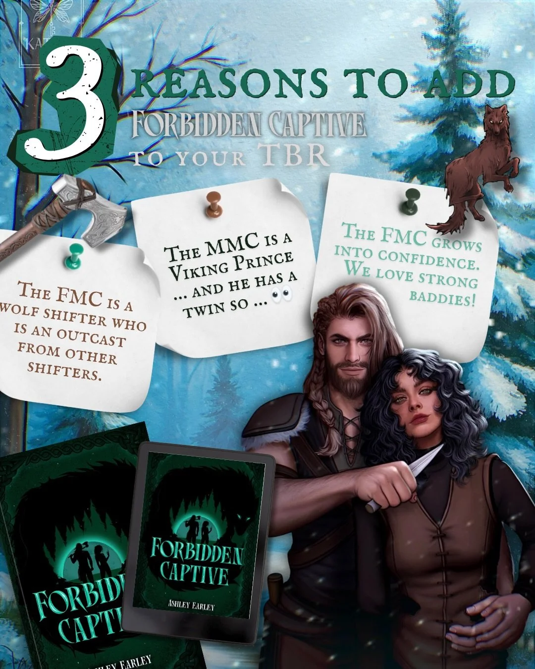 Reasons to add 𝐅𝐎𝐑𝐁𝐈𝐃𝐃𝐄𝐍 𝐂𝐀𝐏𝐓𝐈𝐕𝐄 to your TBR ❤️&zwj;🔥

1. The FMC is a wolf shifter who is an outcast from other shifters.

2. The MMC is a Viking Prince &hellip; and he has a twin so &hellip; 👀

3. The FMC grows into confidence. We