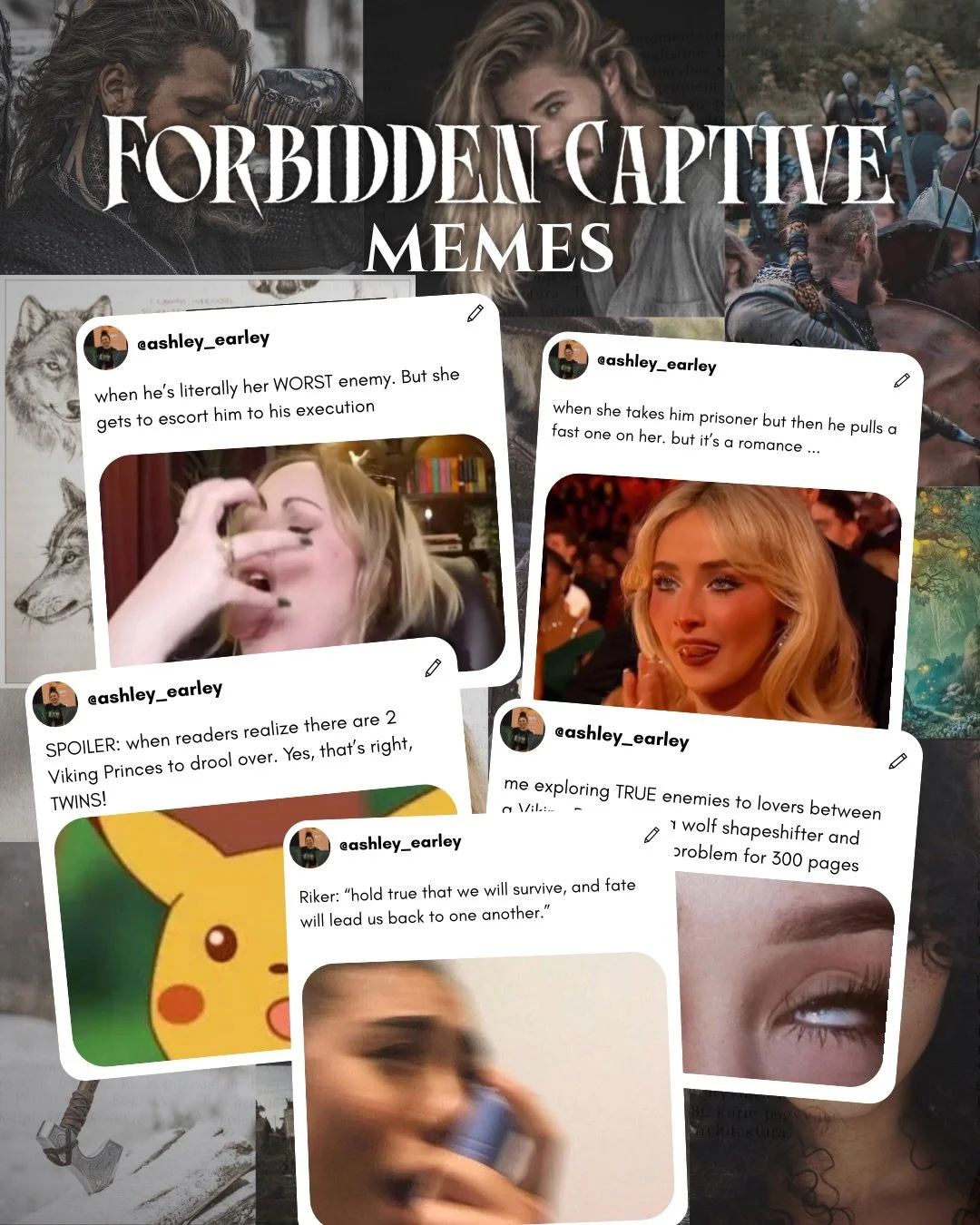 Forbidden Captive in memes

Because who wouldn&rsquo;t eat up a TRUE enemies to lovers romantasy between a Viking Prince and a wolf shifter? I mean, talk about TENSION! Whew!

With outlines for Legends &amp; Predators 2 officially started, I might ne
