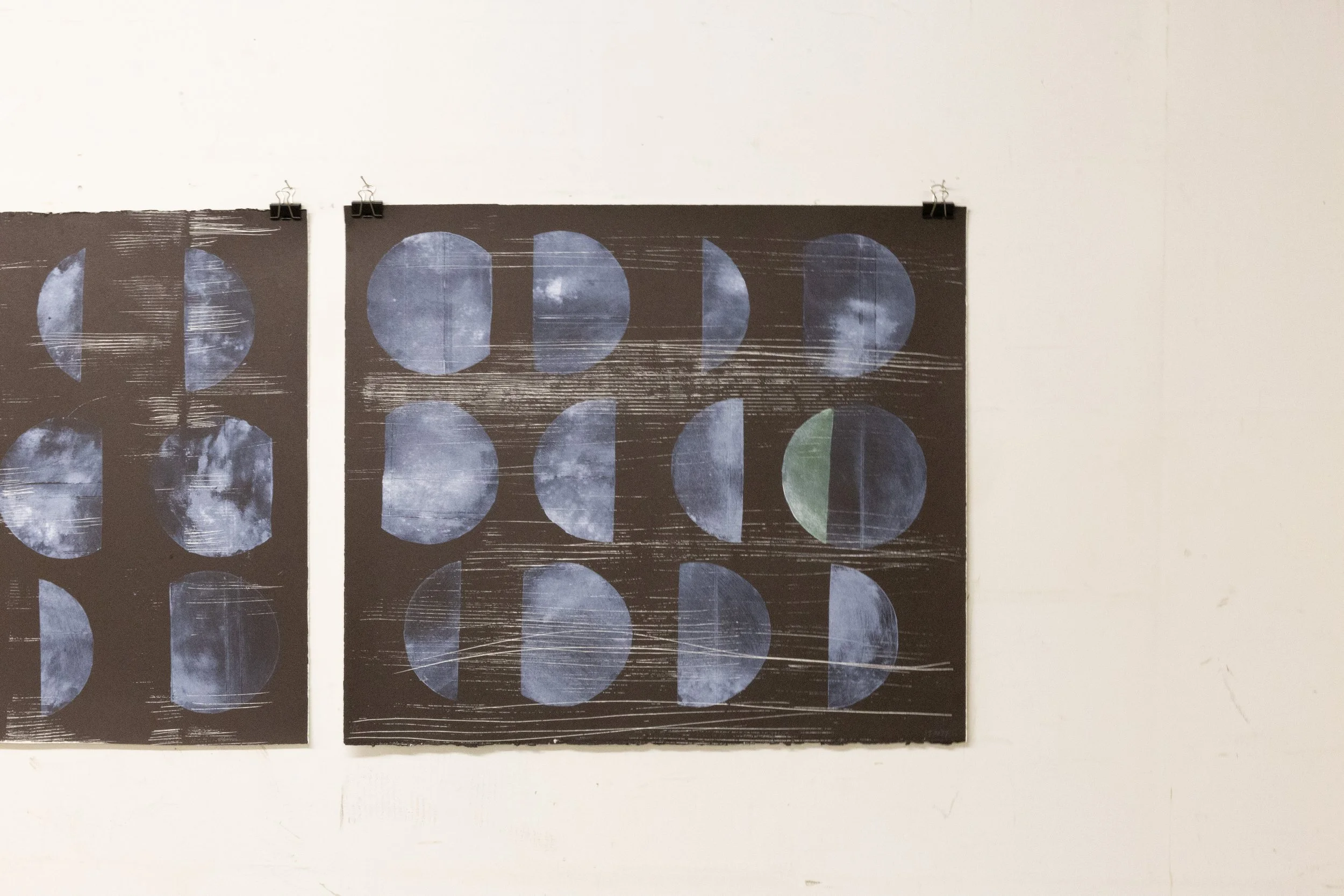 "earth overshoot day" / relief print on linocut/ 57cmx66cm each
