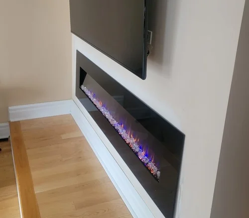 Recessed electric fireplace feature wall wiring