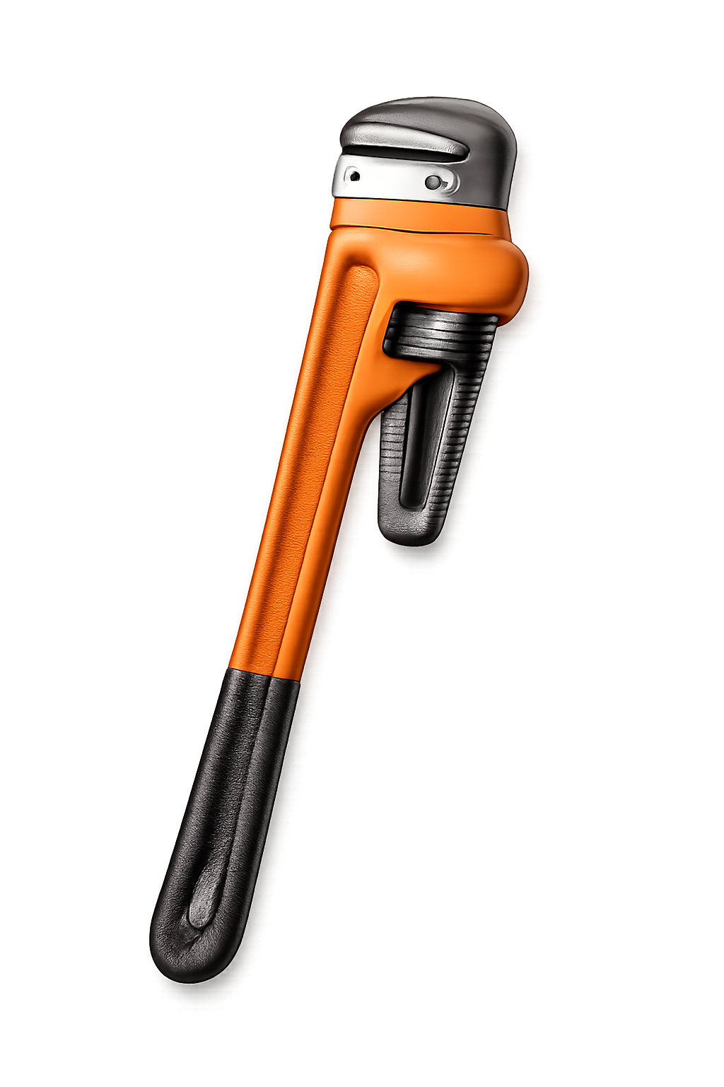 A close-up of an electric razor with an orange and black handle and a silver shaving head.