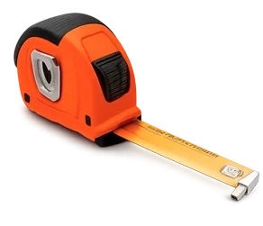 Orange and black retractable tape measure with a metal blade extended.