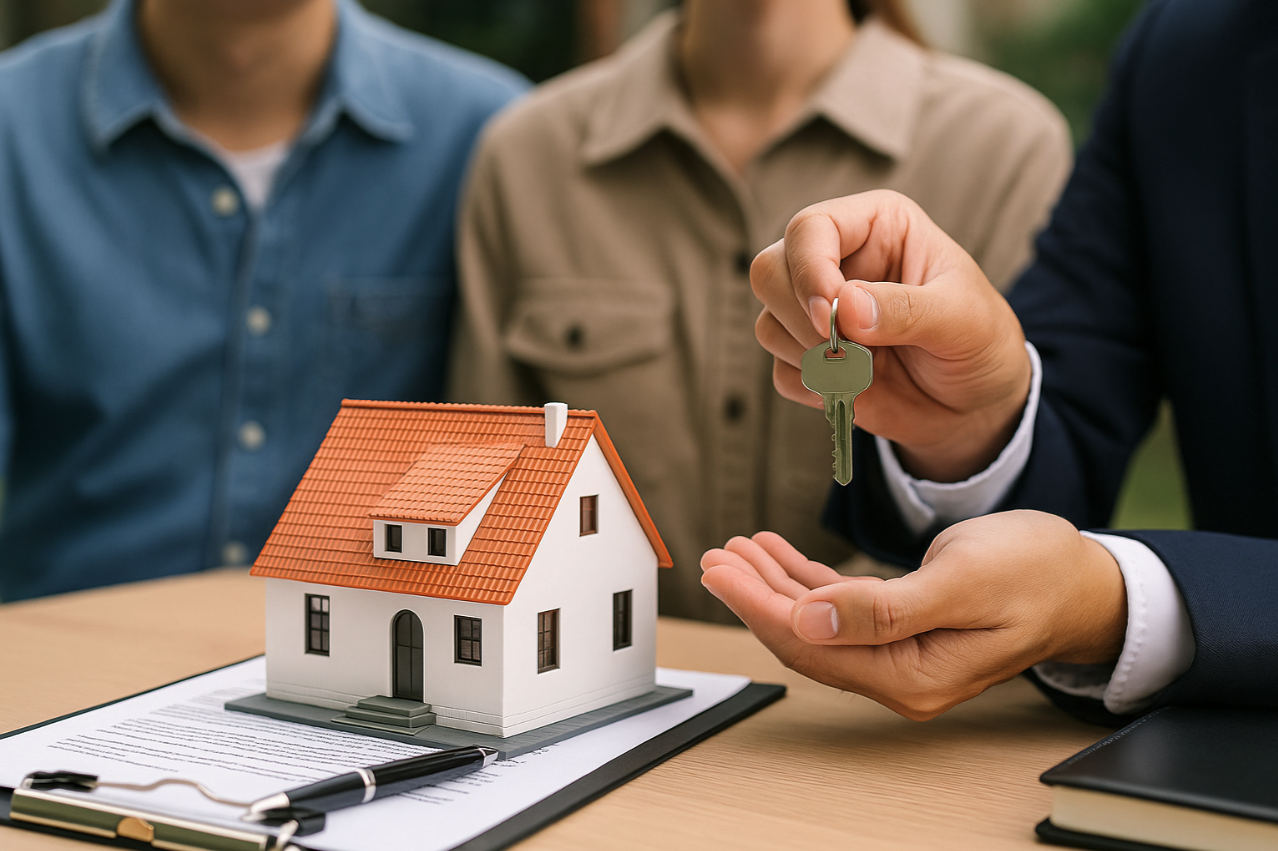 clé dans une main avec maison