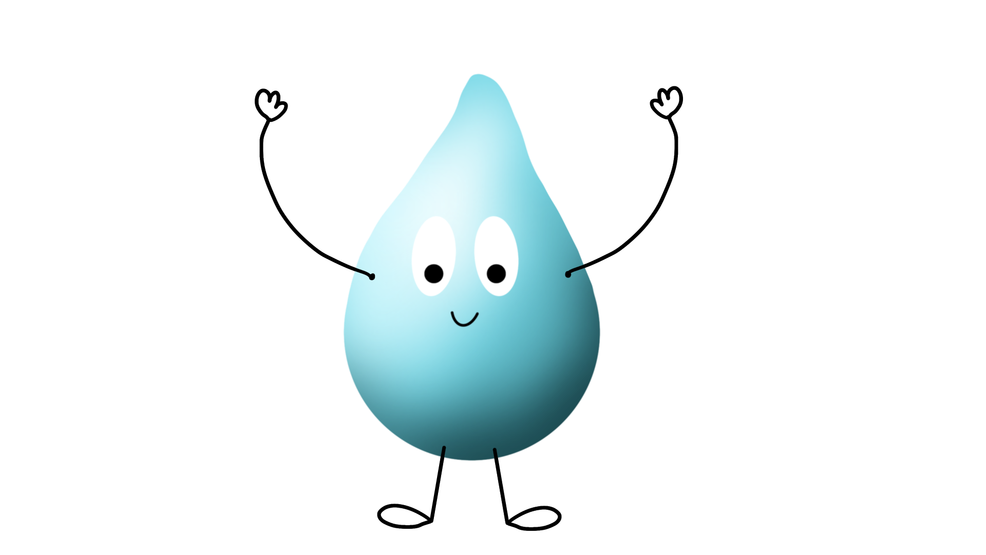 Gezeichneter Wassertropfen mit Gesicht und Armen