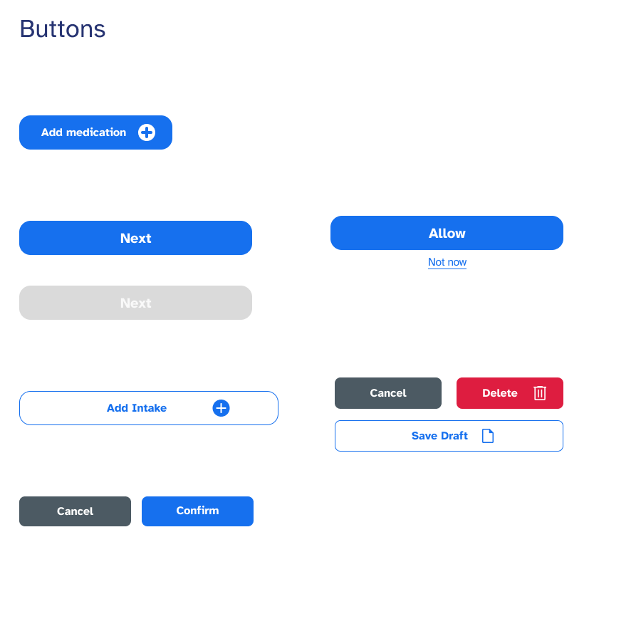 A screenshot of buttons designed in the library of components for the application