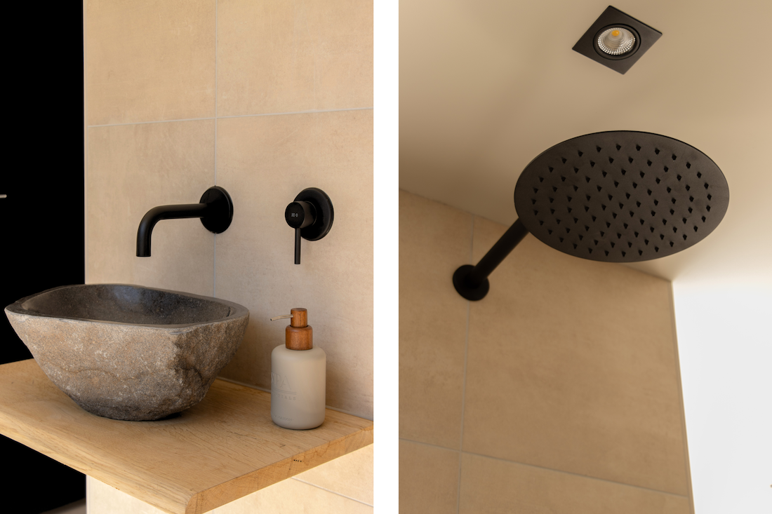 Moderne spa met beige en matzwarte accenten