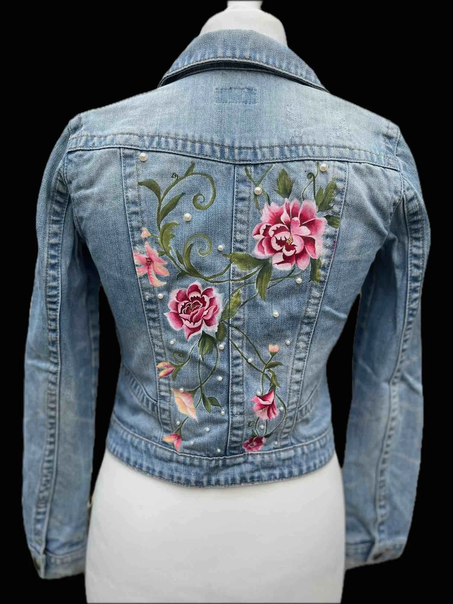 floral brides painted denim jacket with pearls