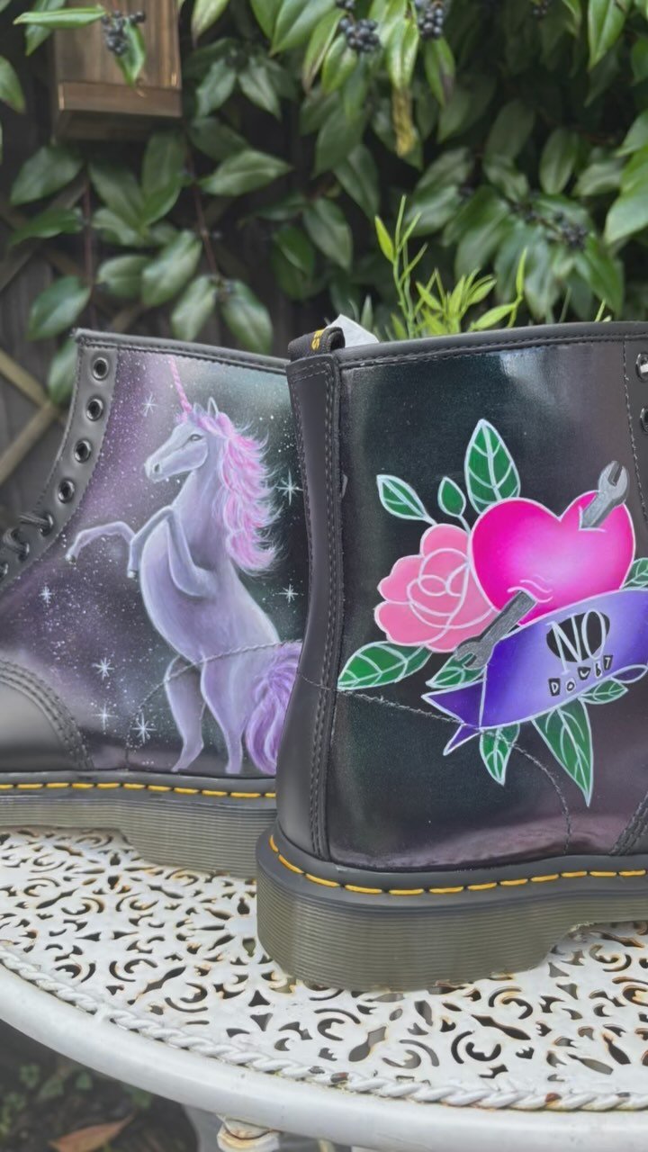 Time to reveal these beauties- completely unique and designed hand in hand with my fabulous customer and her requests - #customdrmartens #handpaintedboots #customisedgiftsforalloccasions