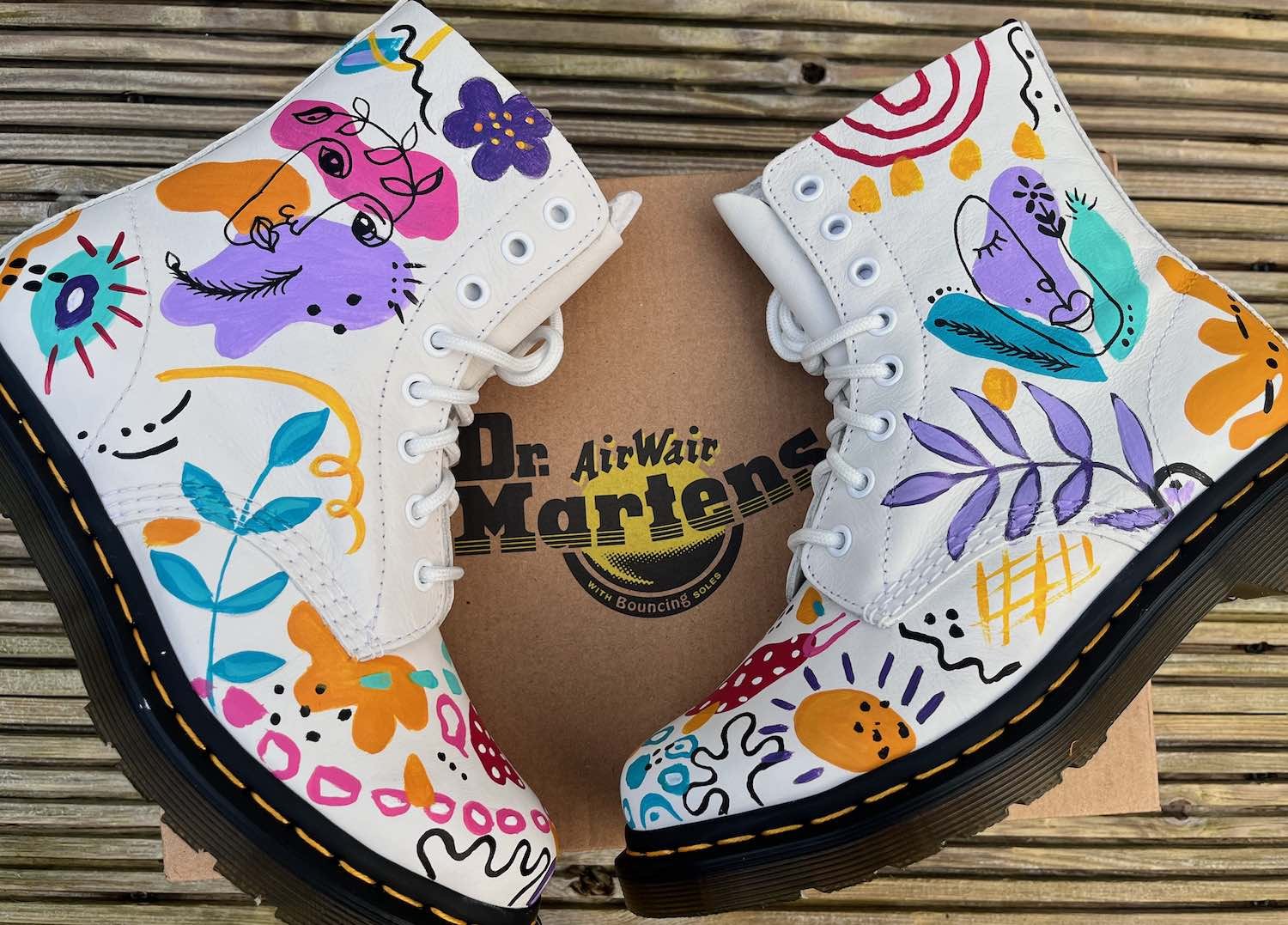modern customised abstract white dr martens