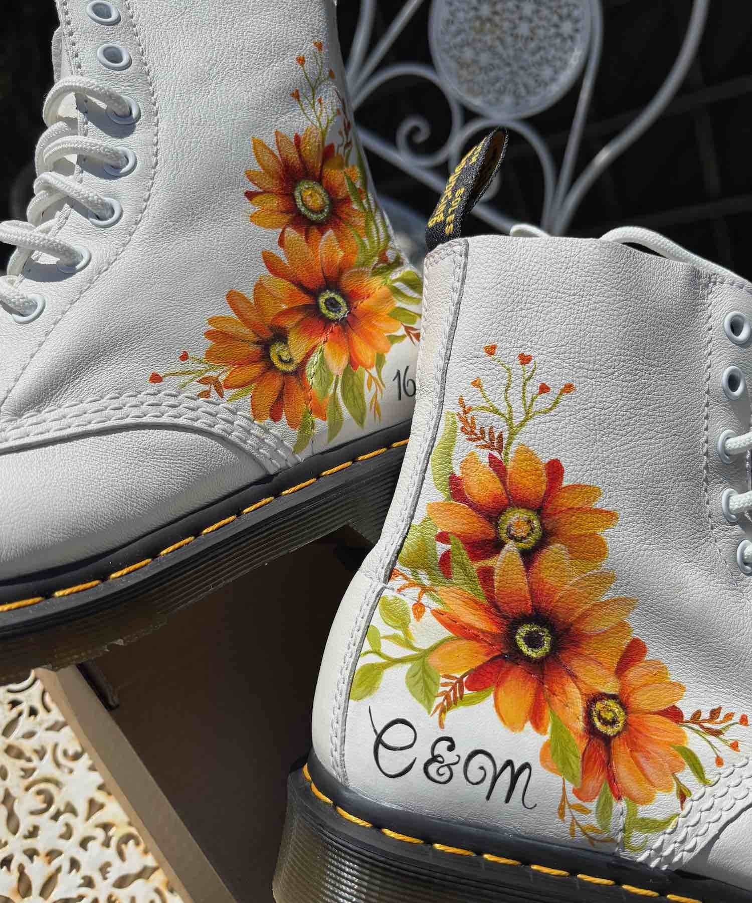 Customised white Dr Martens, orange floral