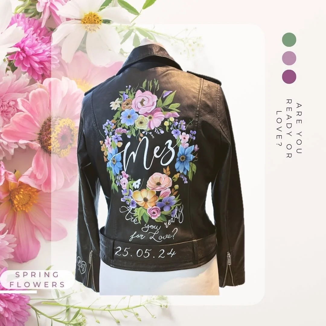 spring flower hand painted bridal leather jacket