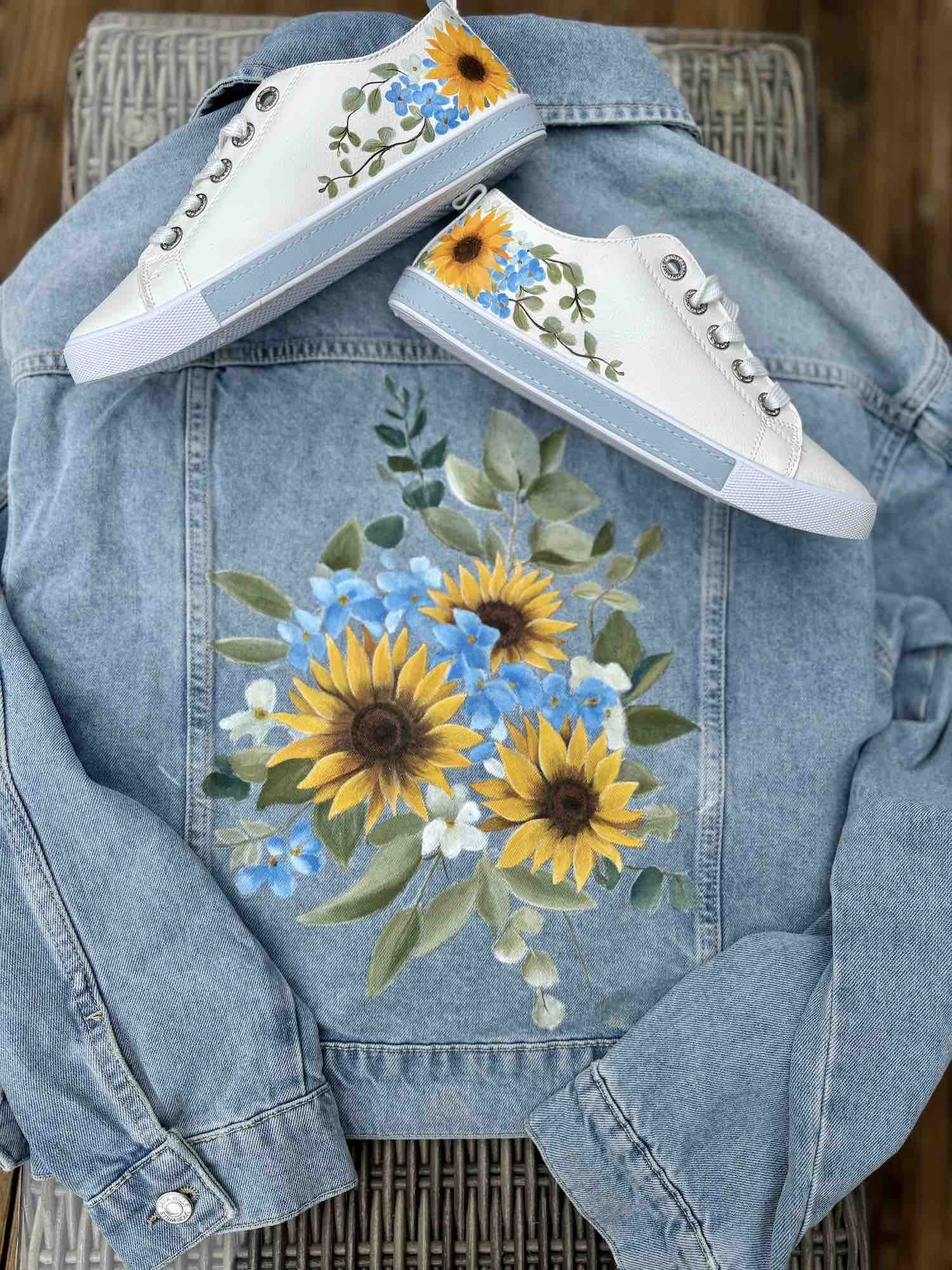 Bridal painted denim jacket sunflowers